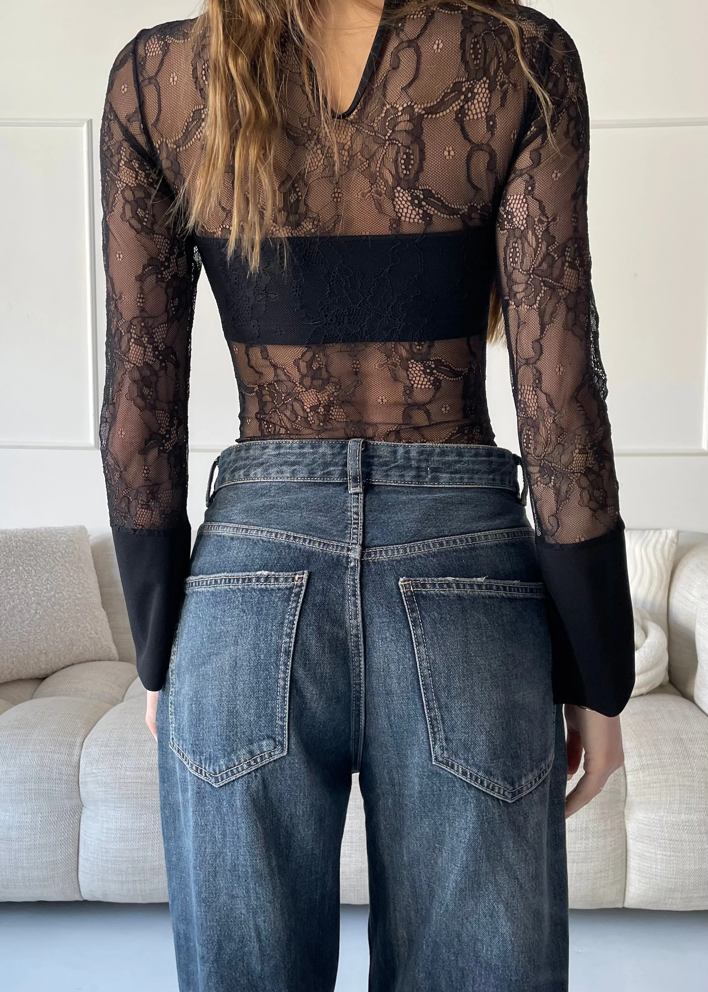 ADAKE - body in pizzo nero con colletto stile camicia - Image 3