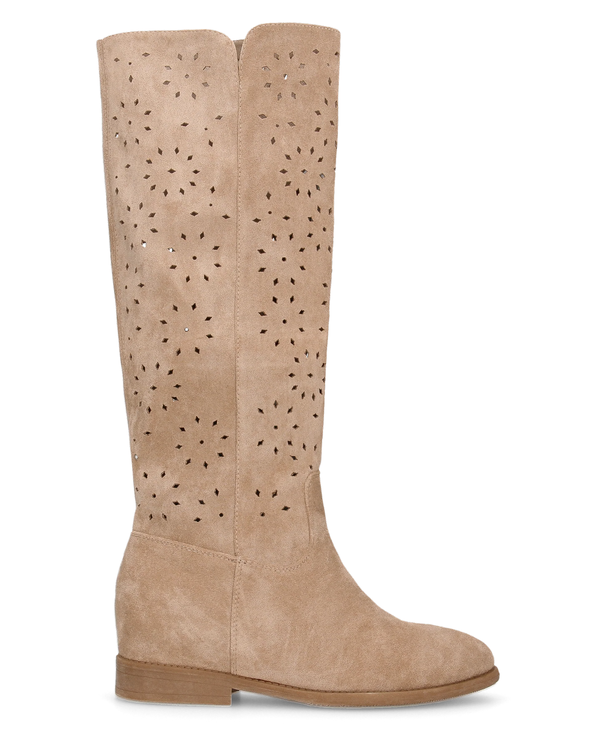 AKEMI - stivali alti beige in simil camoscio traforati con zeppa interna