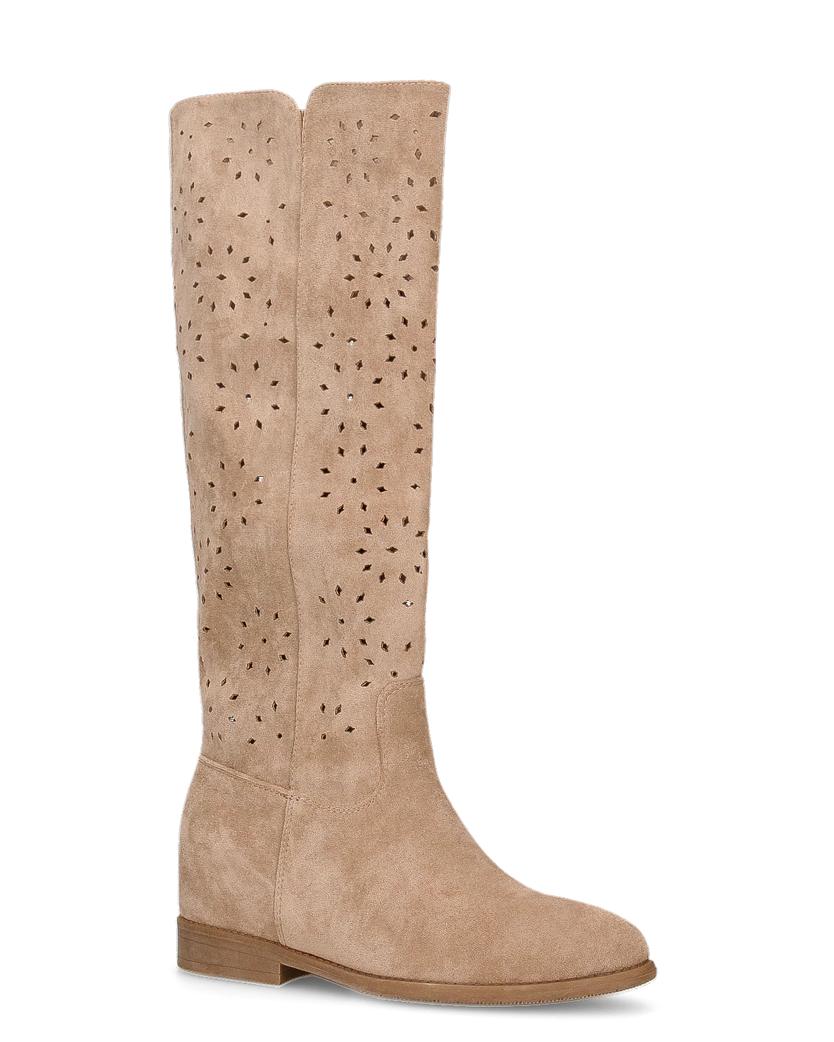 AKEMI - stivali alti beige in simil camoscio traforati con zeppa interna - Image 2