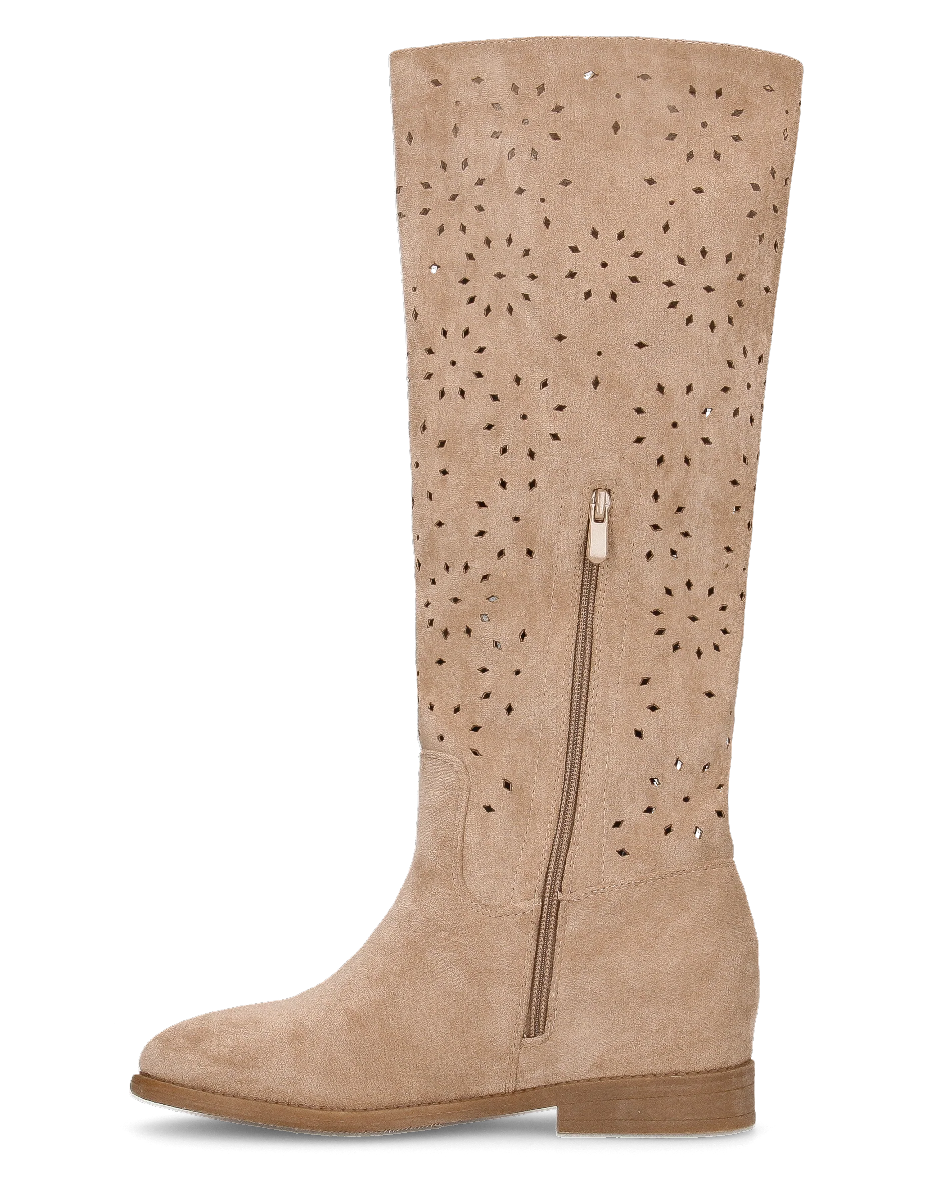 AKEMI - stivali alti beige in simil camoscio traforati con zeppa interna - Image 3