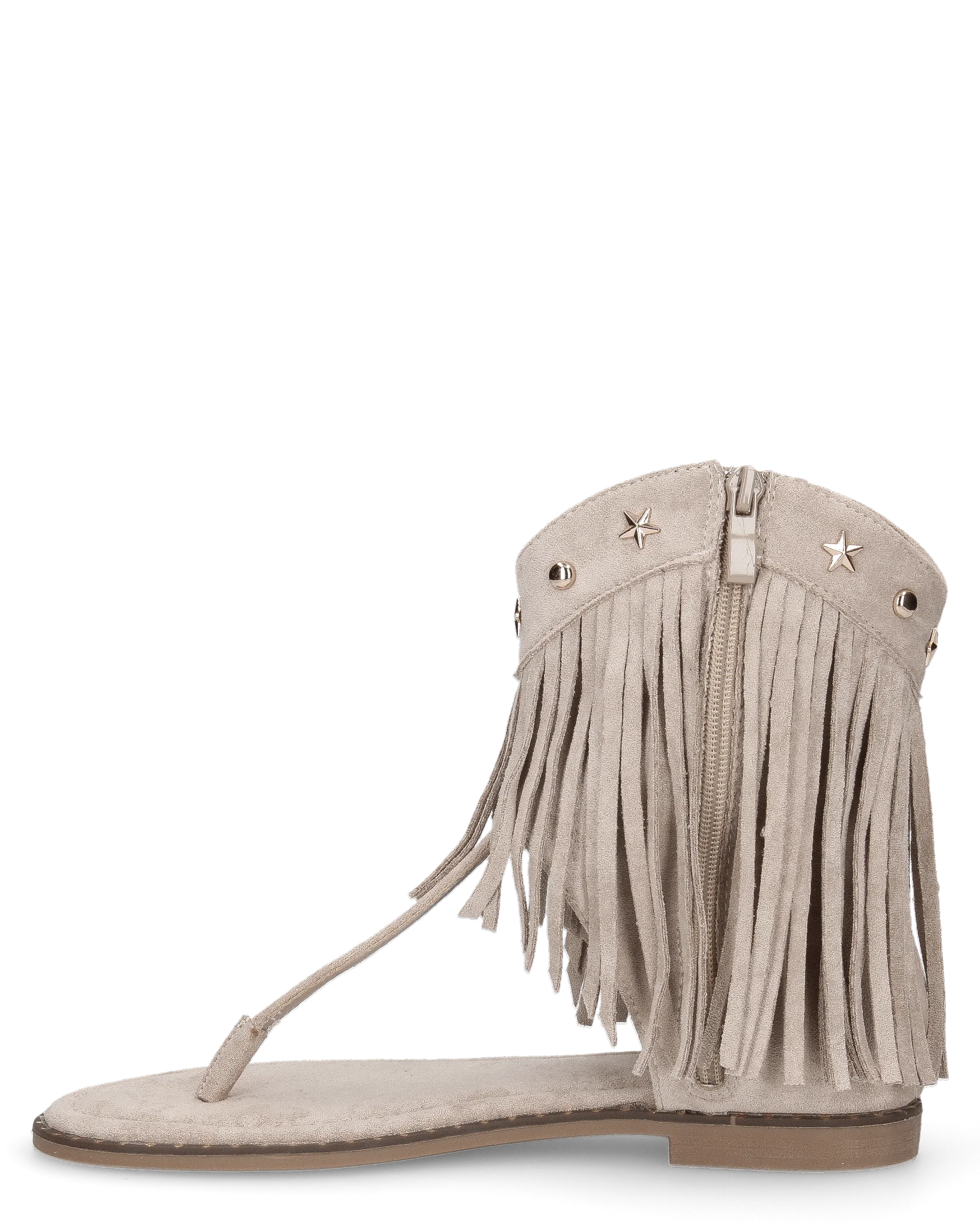 ALLEGRA - sandalo Boho-Chic, infradito in camoscio beige con frange e borchie a stella - Image 7