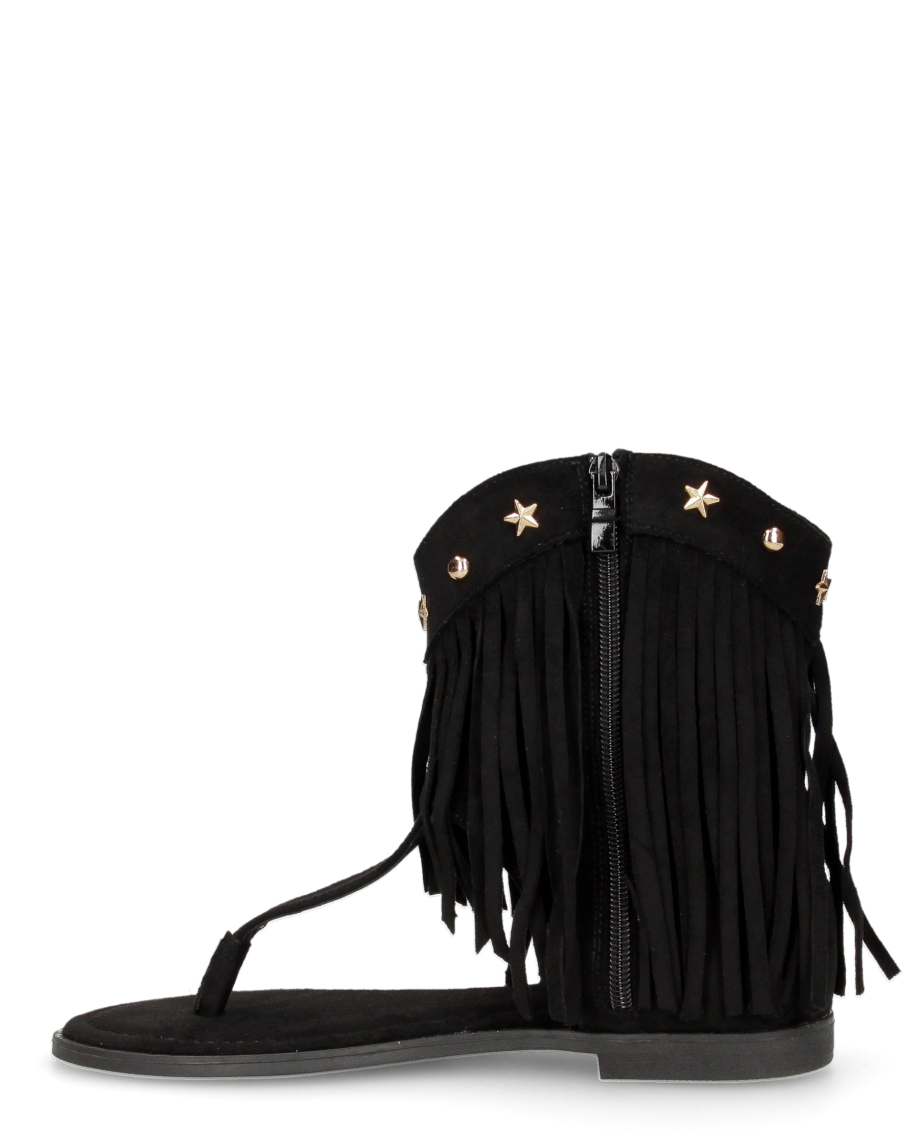ALLEGRA - sandalo Boho-Chic, infradito in camoscio nero con frange e borchie a stella - Image 4