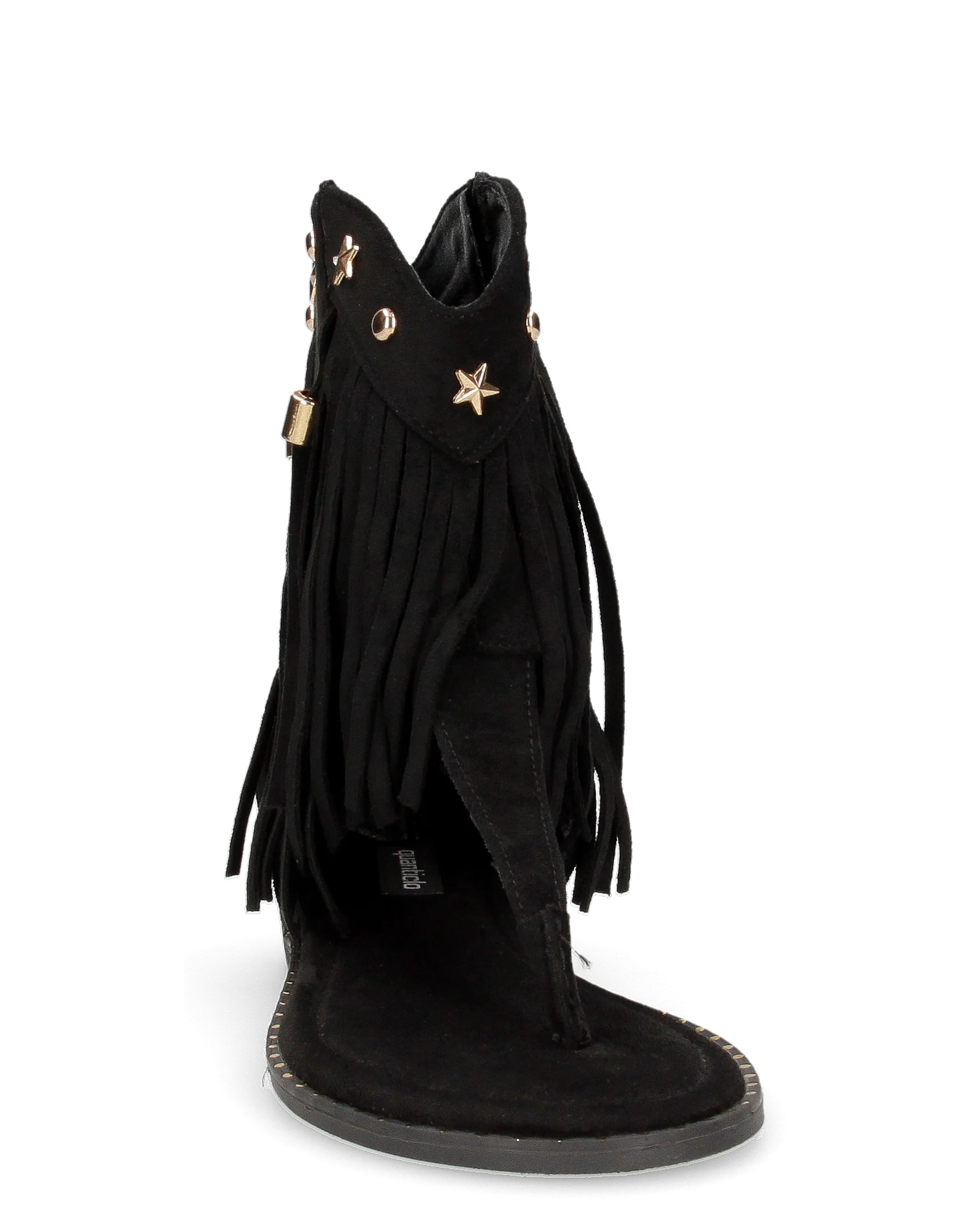 ALLEGRA - sandalo Boho-Chic, infradito in camoscio nero con frange e borchie a stella - Image 5