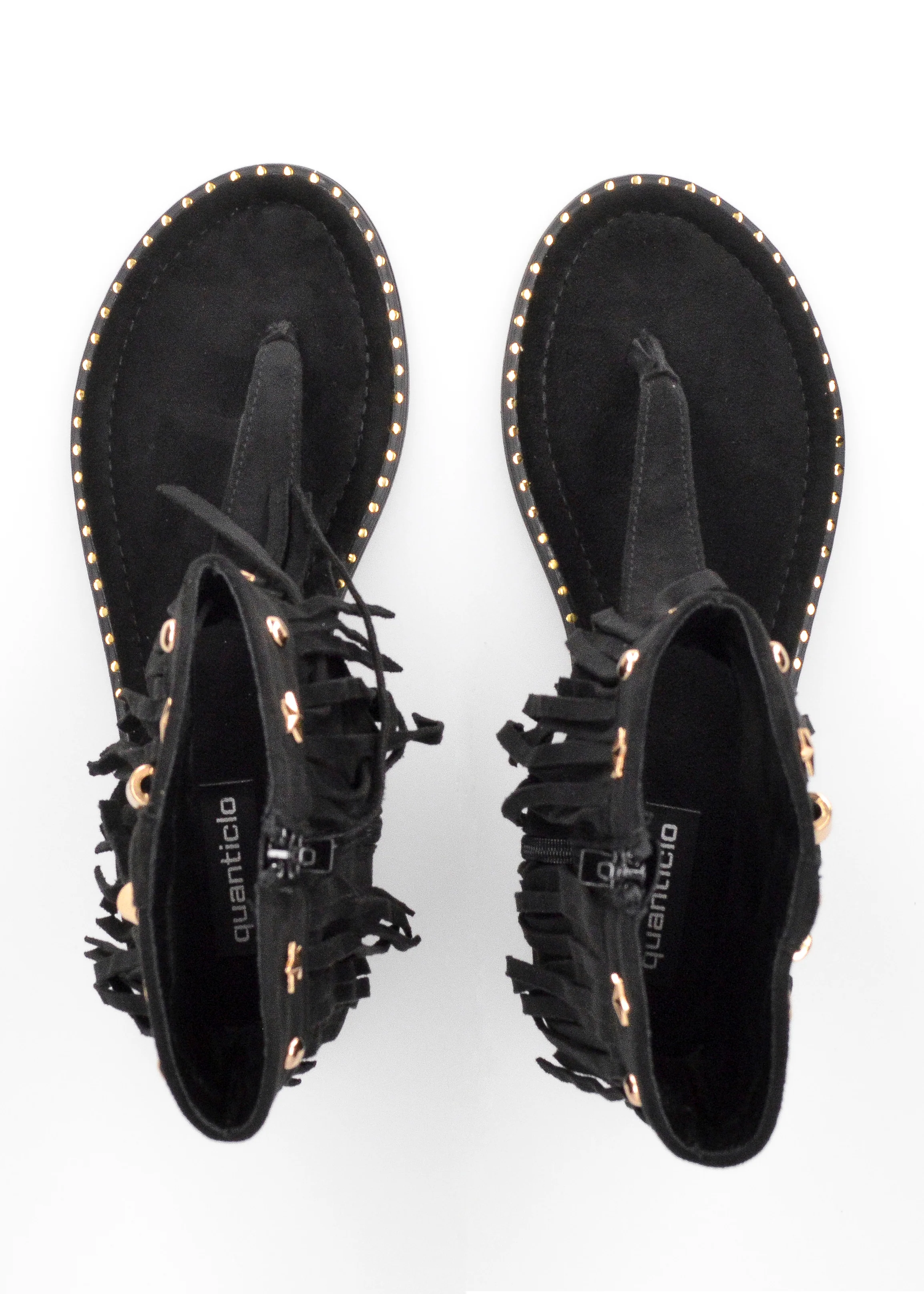 ALLEGRA - sandalo Boho-Chic, infradito in camoscio nero con frange e borchie a stella - Image 7