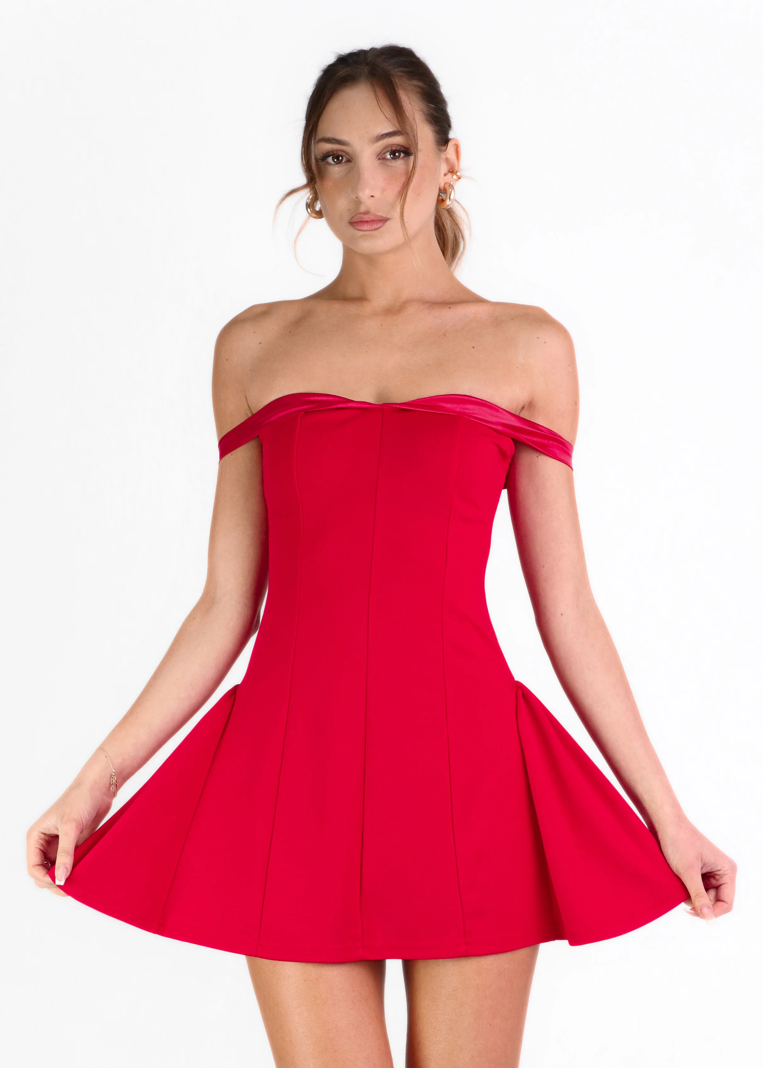 ANGELIE - vestito mini con gonna ampia e scollo Bardot - Image 2