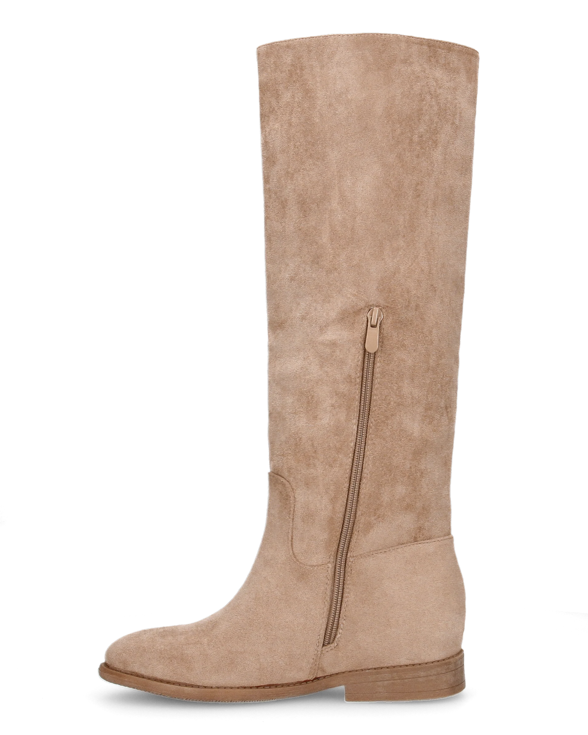 ANTEA - stivali alti in camoscio beige con zeppa interna e profilo in oro - Image 3