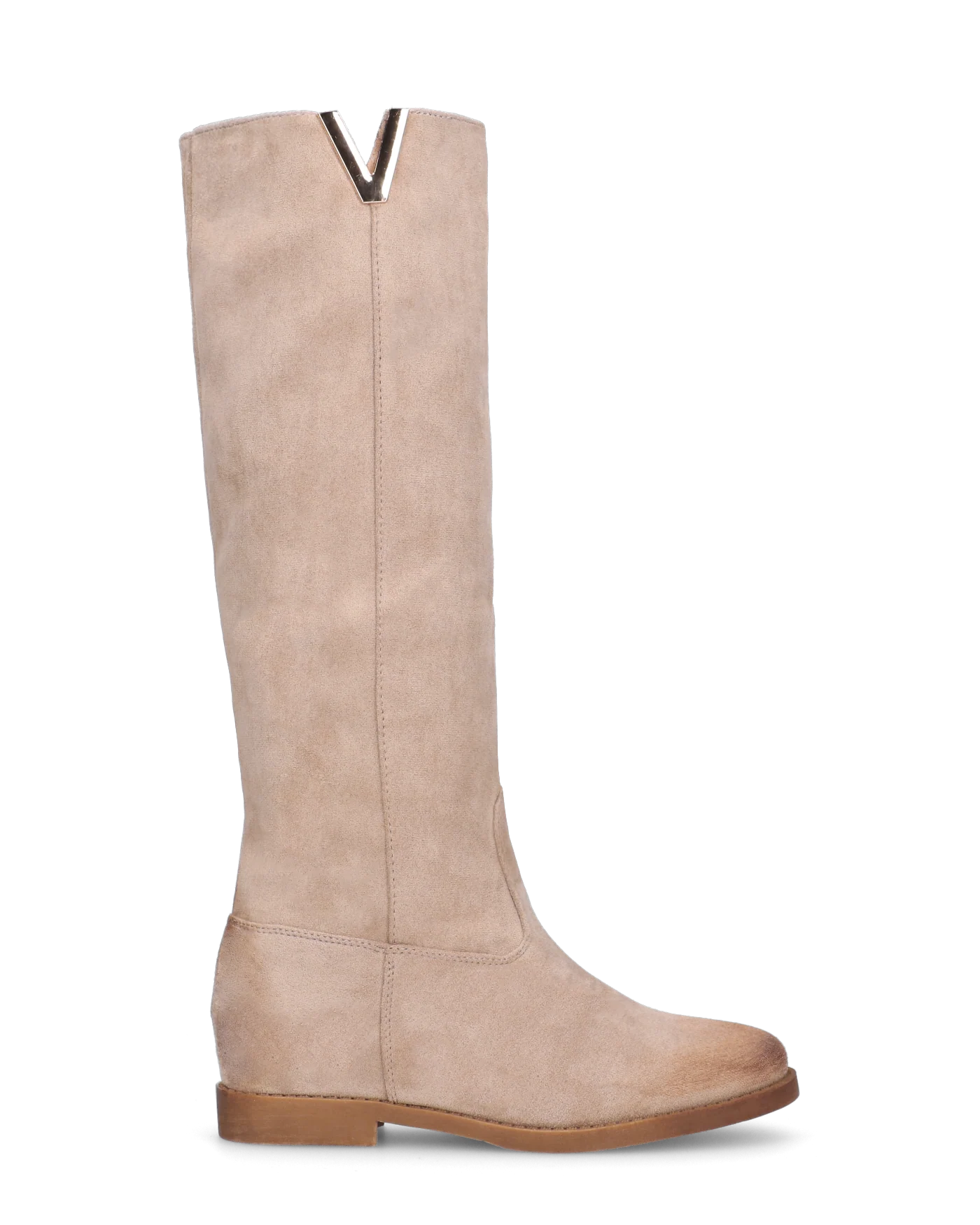 ANTEA - stivali alti in camoscio beige con zeppa interna ed effetto vintage su tallone e punta