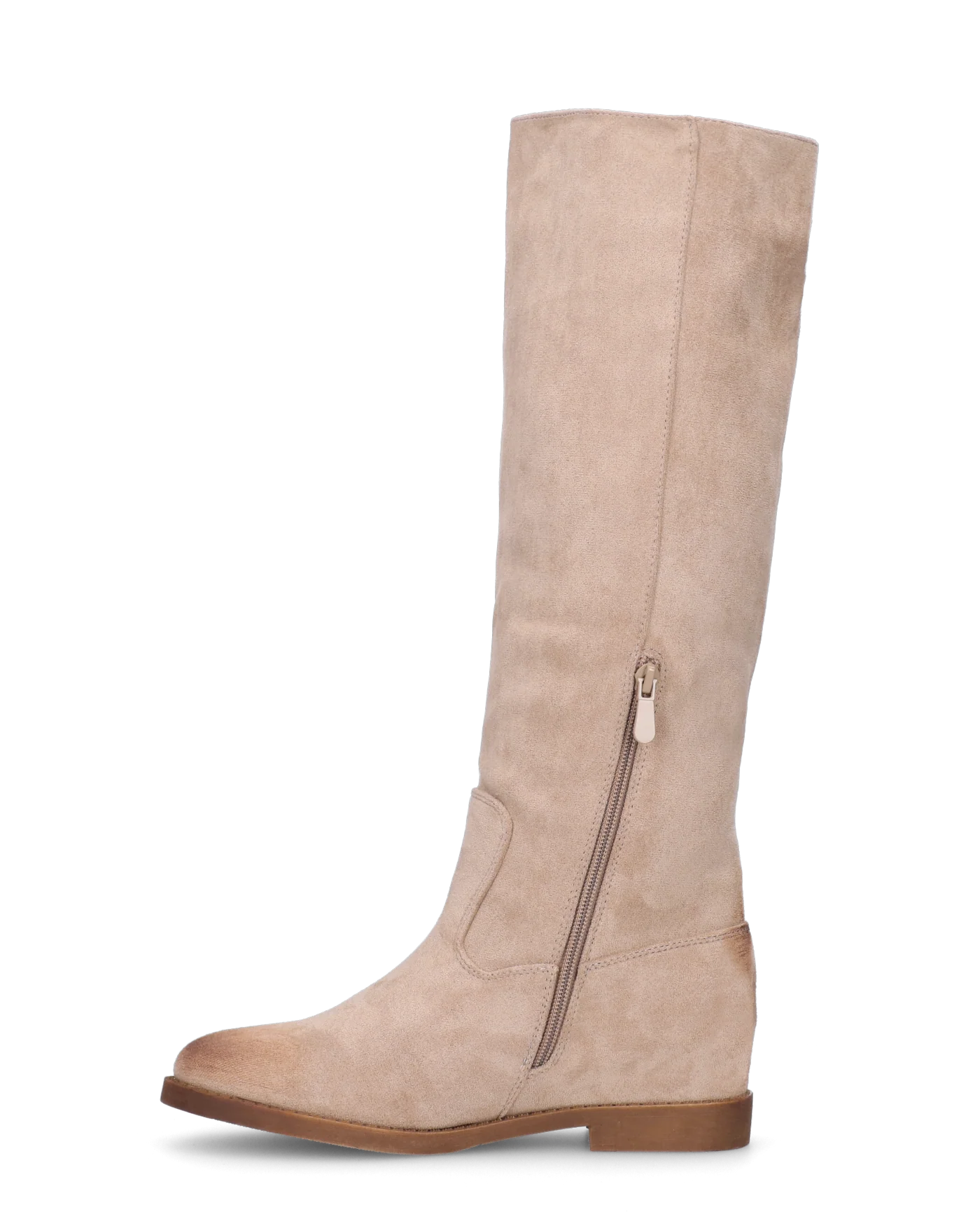 ANTEA - stivali alti in camoscio beige con zeppa interna ed effetto vintage su tallone e punta - Image 2