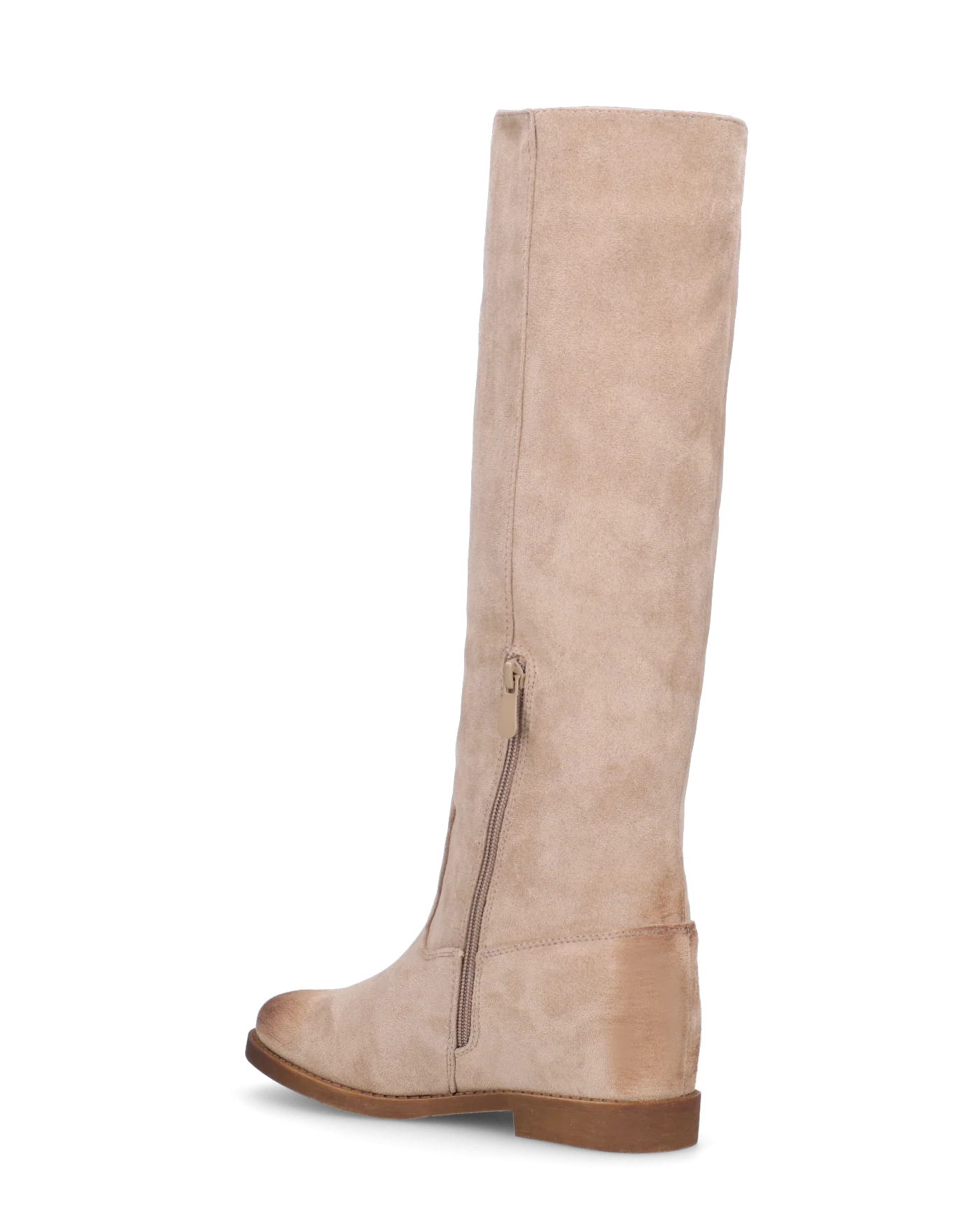 ANTEA - stivali alti in camoscio beige con zeppa interna ed effetto vintage su tallone e punta - Image 3