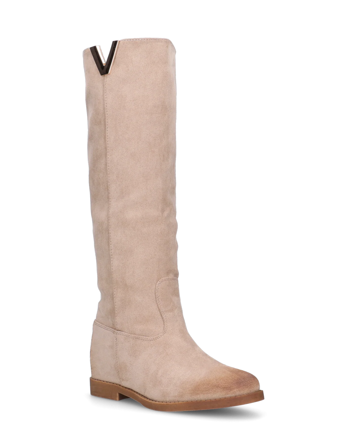 ANTEA - stivali alti in camoscio beige con zeppa interna ed effetto vintage su tallone e punta - Image 4