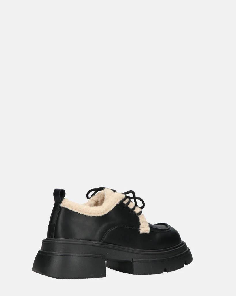 ASHLEY - scarpe basse mocassini platform nere con inserto in pelliccia - Image 15