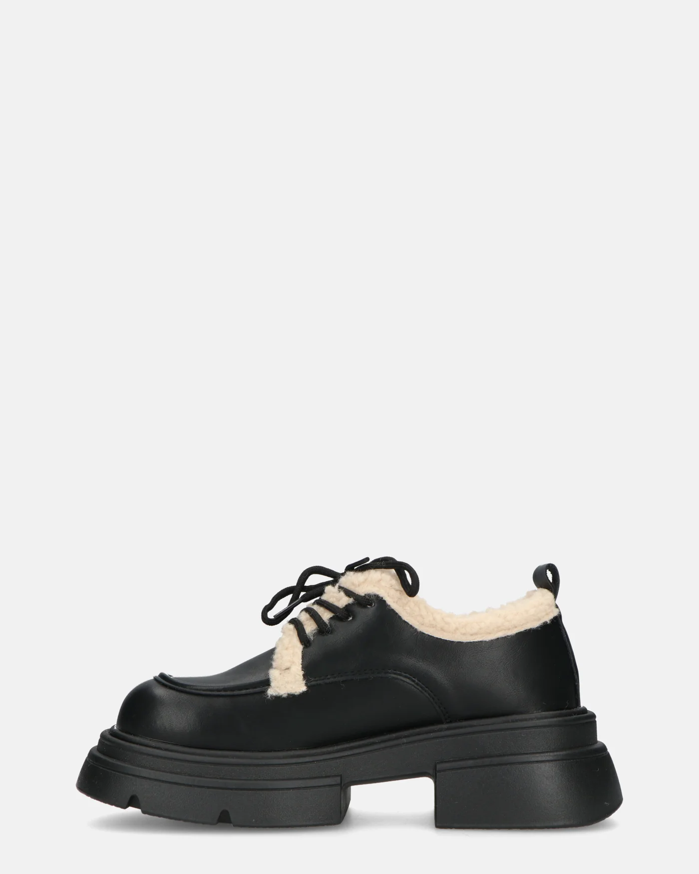 ASHLEY - scarpe basse mocassini platform nere con inserto in pelliccia - Image 3
