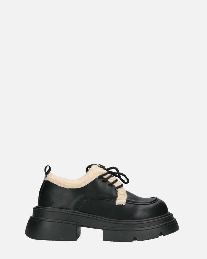 ASHLEY - scarpe basse mocassini platform nere con inserto in pelliccia - Image 4