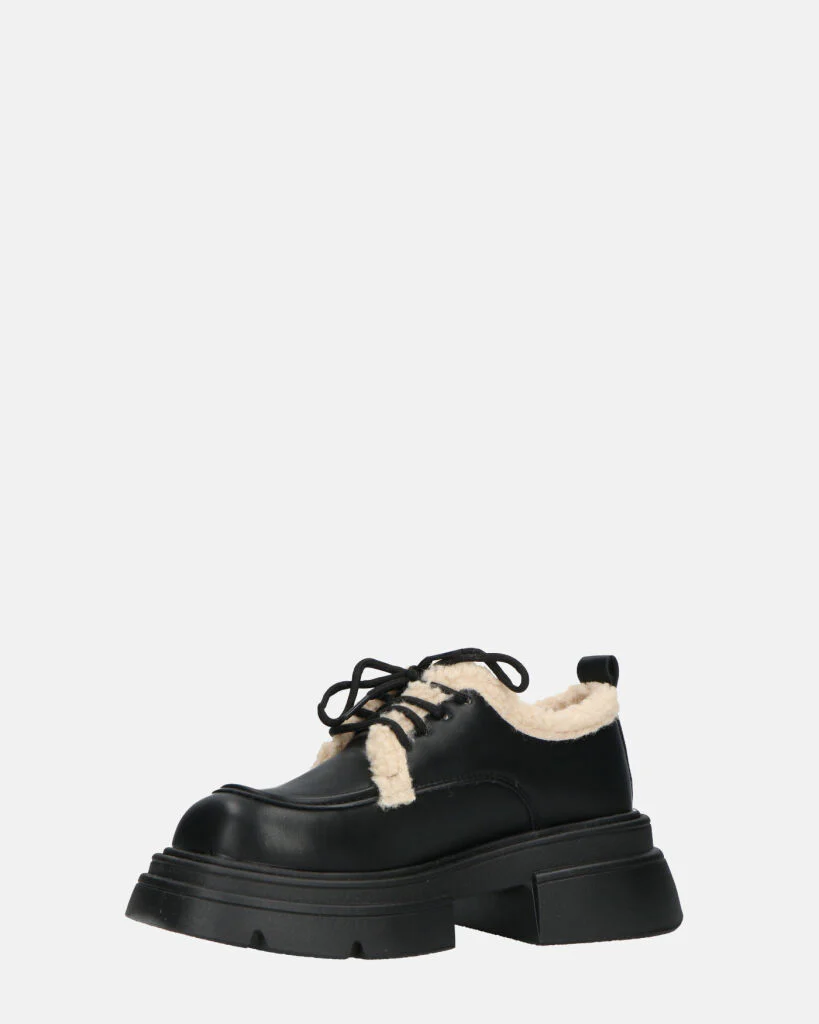 ASHLEY - scarpe basse mocassini platform nere con inserto in pelliccia - Image 9