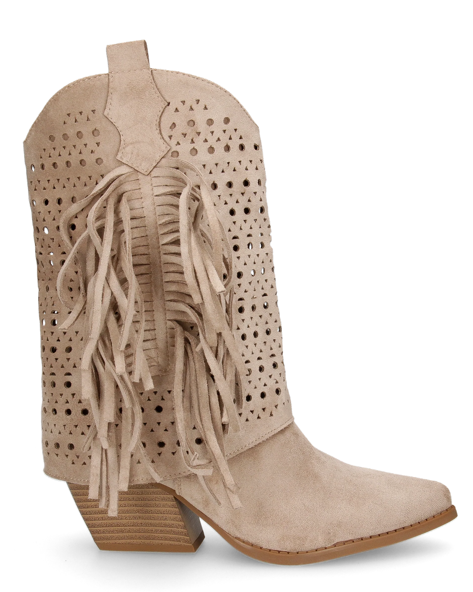 BLAIR - stivali camperos beige media altezza con frangette laterali
