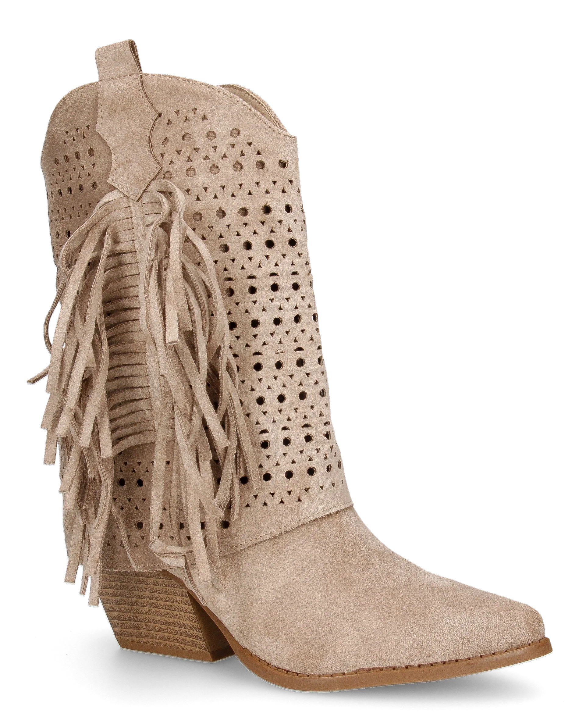 BLAIR - stivali camperos beige media altezza con frangette laterali - Image 2