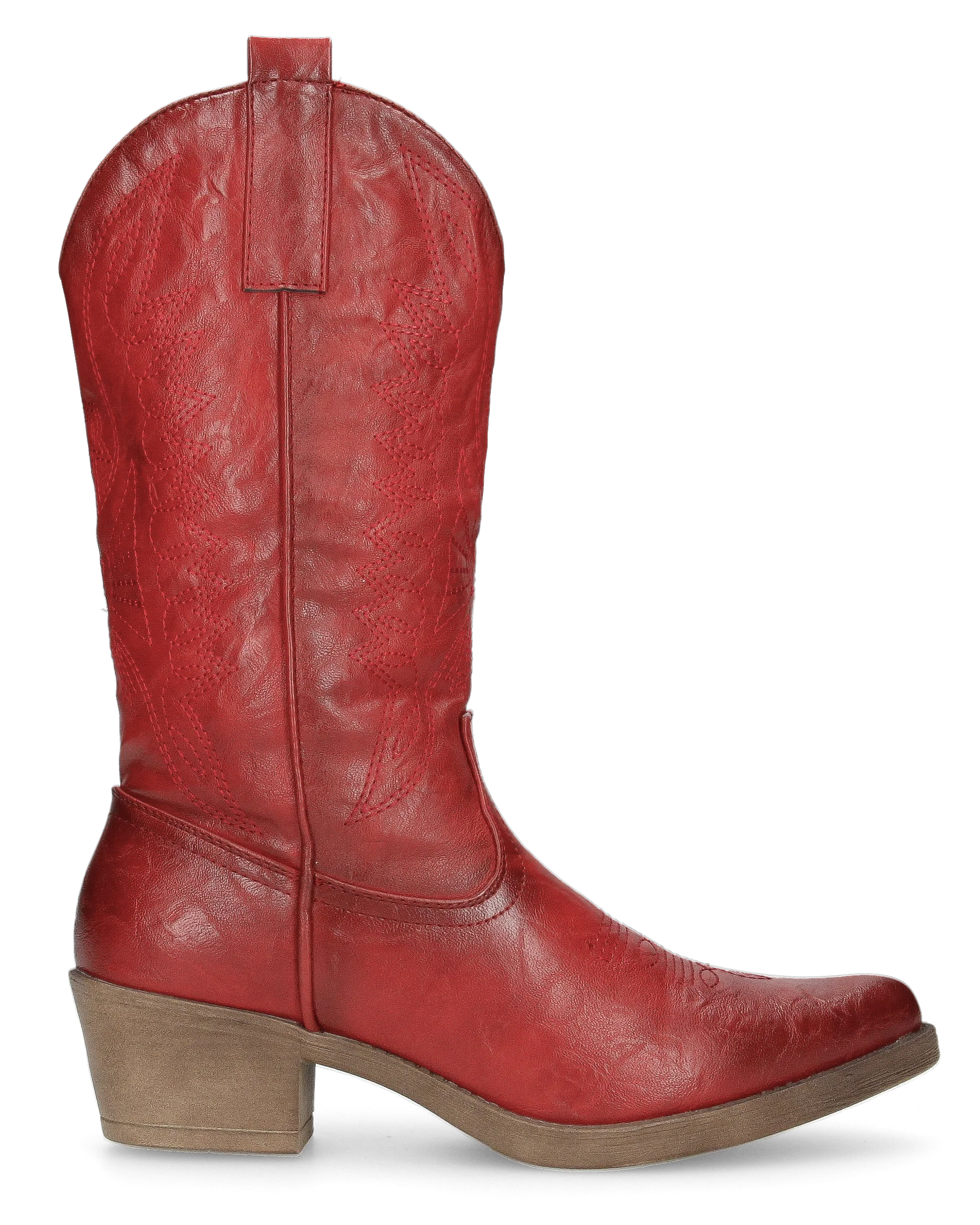 BONNIE - stivaletti camperos in rosso lucido con ricami decorativi