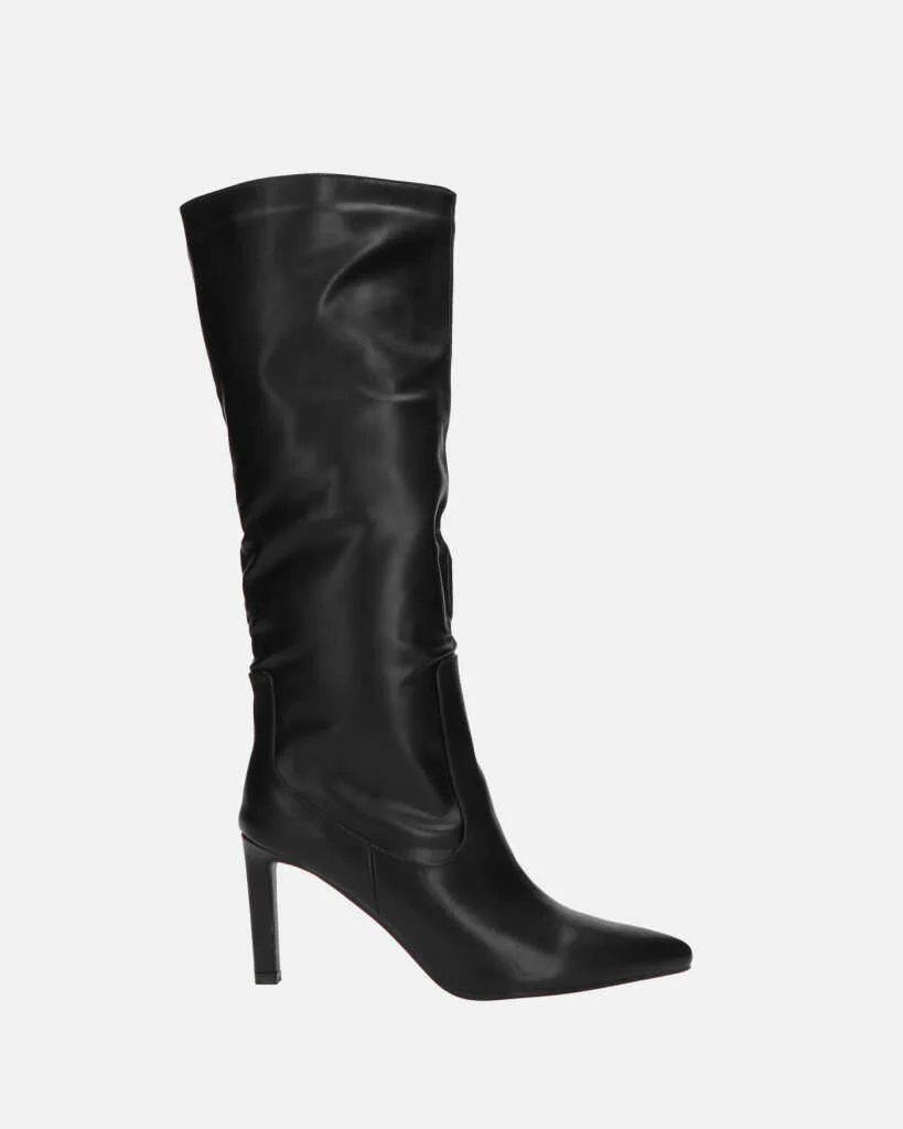 CAROLINE - stivale alto nero con tacco in pelle - Image 3