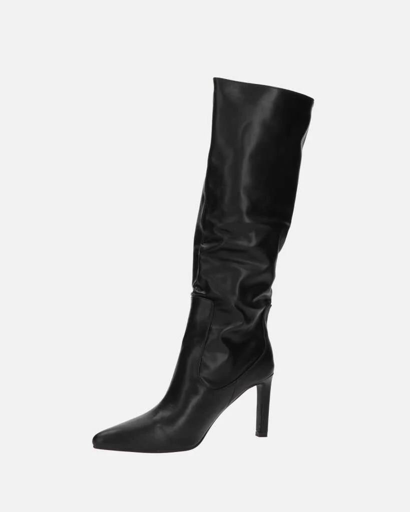 CAROLINE - stivale alto nero con tacco in pelle - Image 8