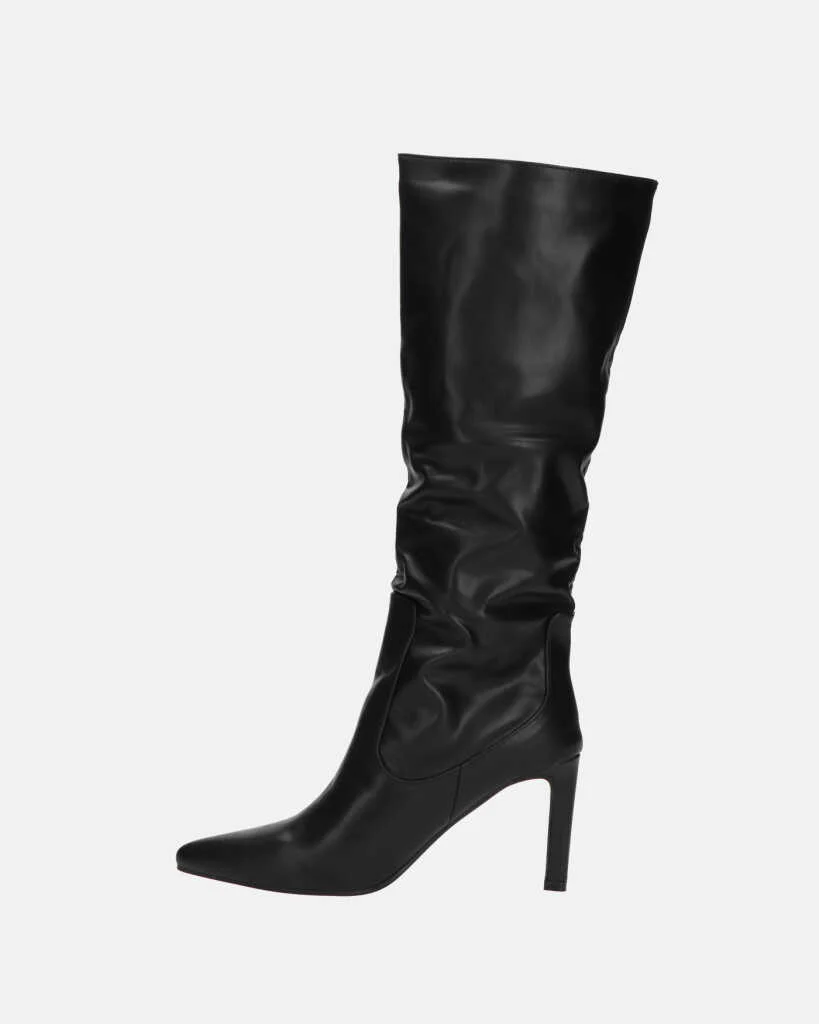 CAROLINE - stivale alto nero con tacco in pelle - Image 9