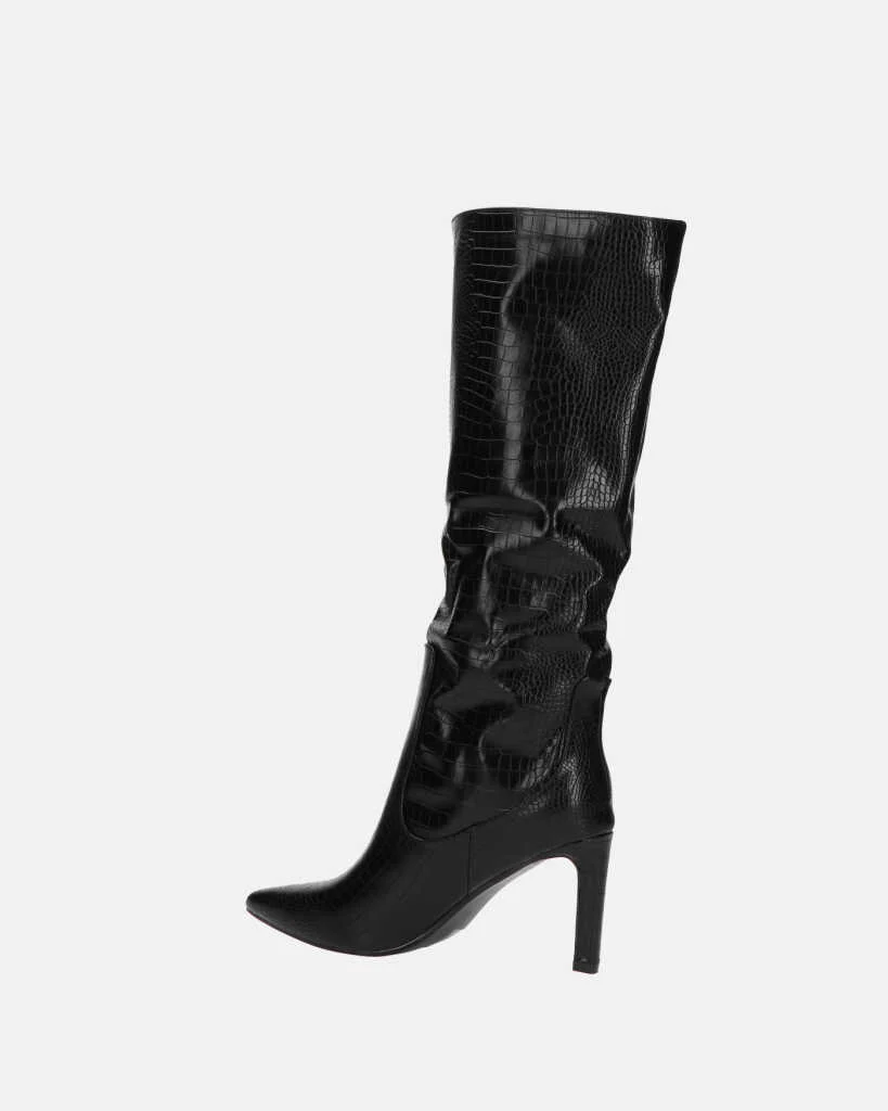 CAROLINE - stivale alto con tacco in nero pitonato - Image 10