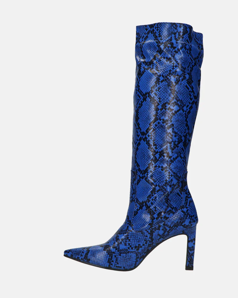 CAROLINE - stivale alto con tacco in blu pitonato - Image 10