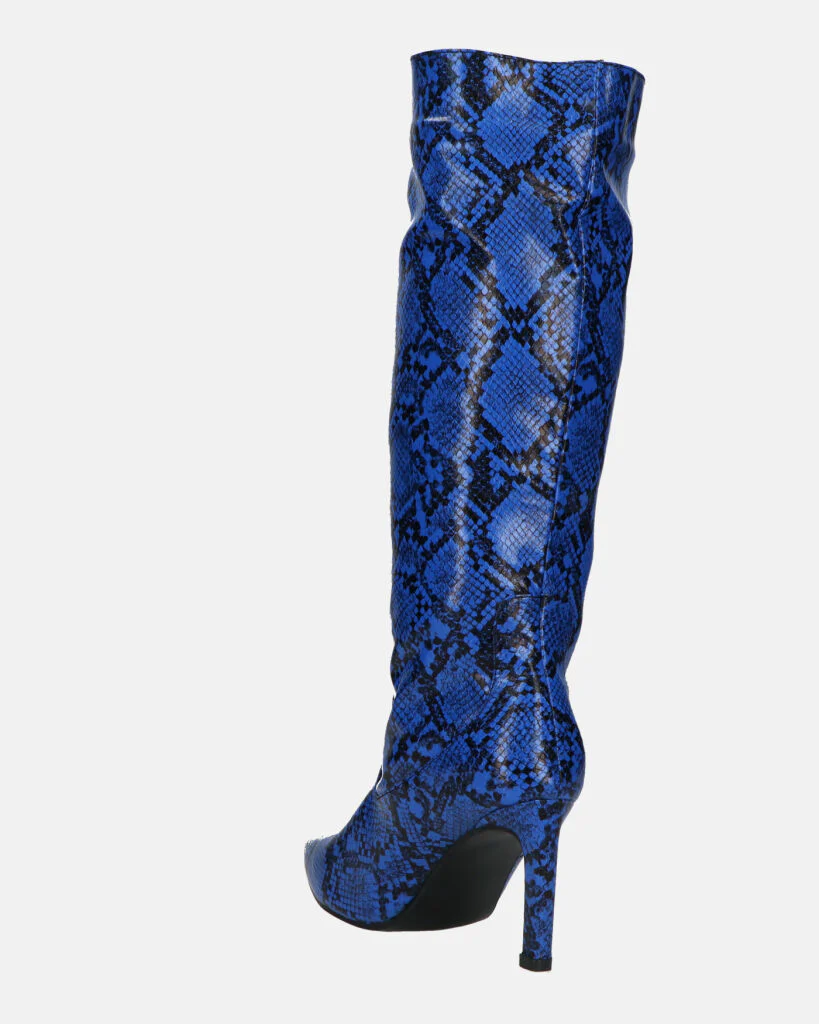 CAROLINE - stivale alto con tacco in blu pitonato - Image 12