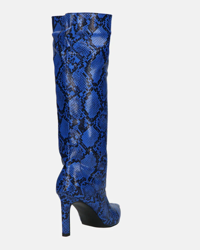 CAROLINE - stivale alto con tacco in blu pitonato - Image 14