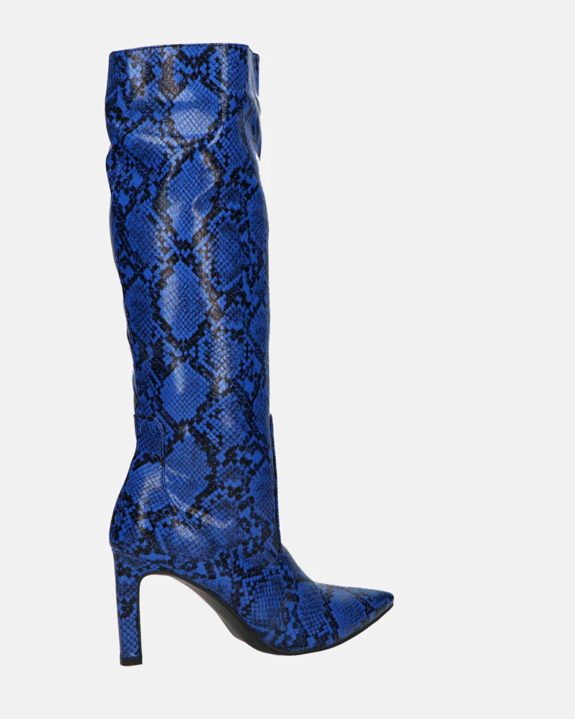 CAROLINE - stivale alto con tacco in blu pitonato - Image 15