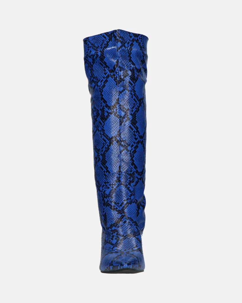 CAROLINE - stivale alto con tacco in blu pitonato - Image 7