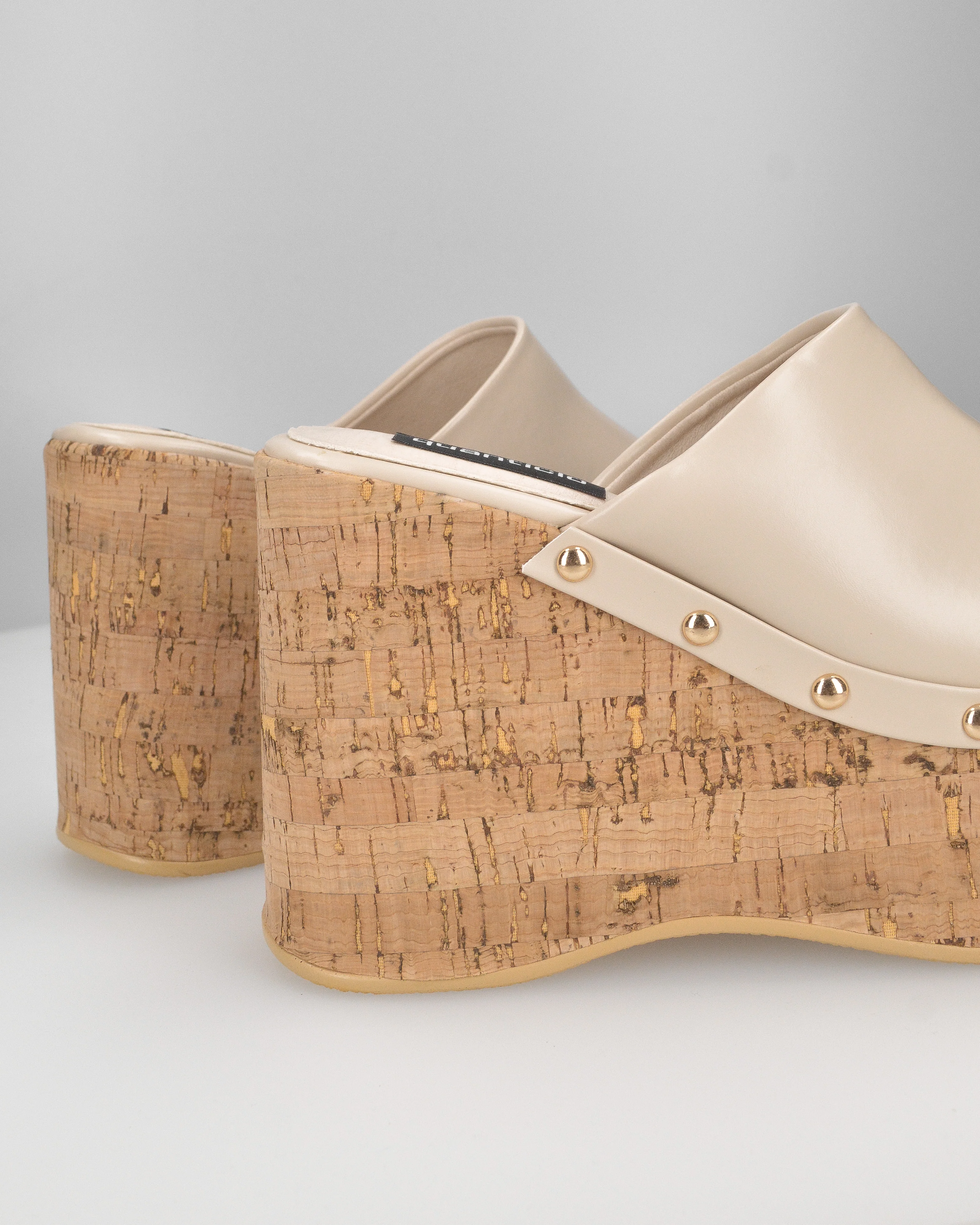 CHAKA - zeppe in simil sughero con fascia beige liscia - Image 4