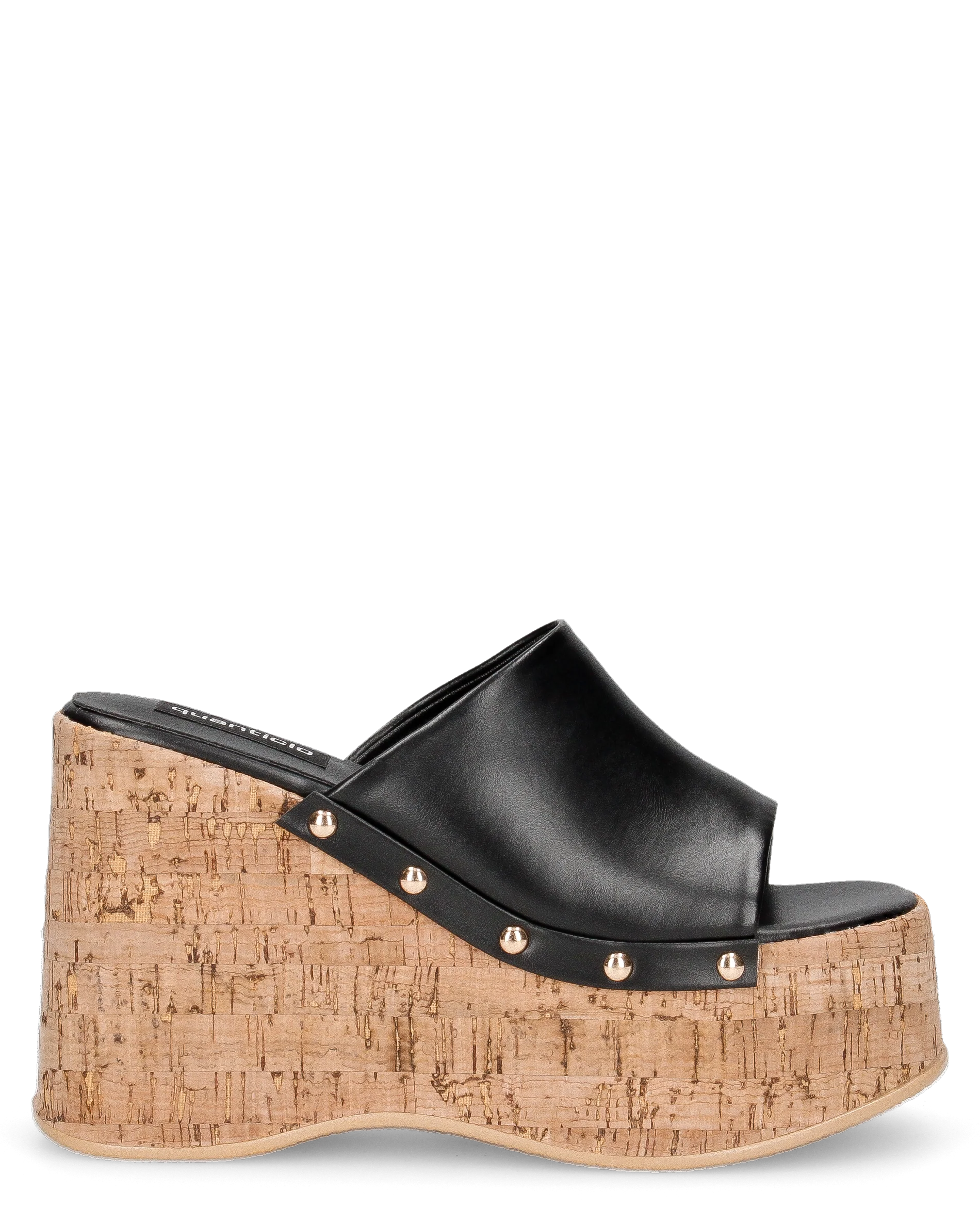 CHAKA - zeppe in simil sughero con fascia nera liscia
