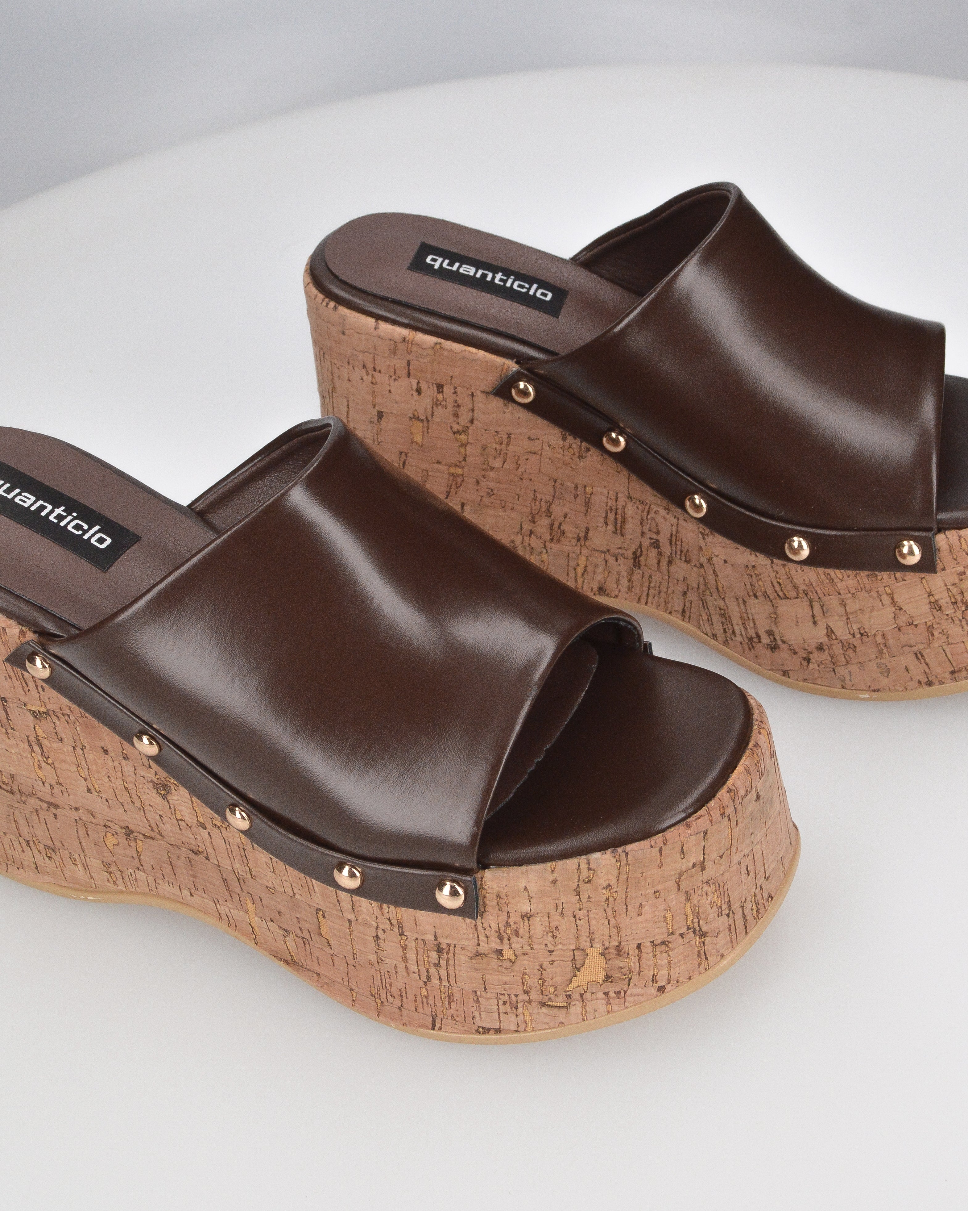 CHAKA - zeppe in simil sughero con fascia marrone liscia - Image 3
