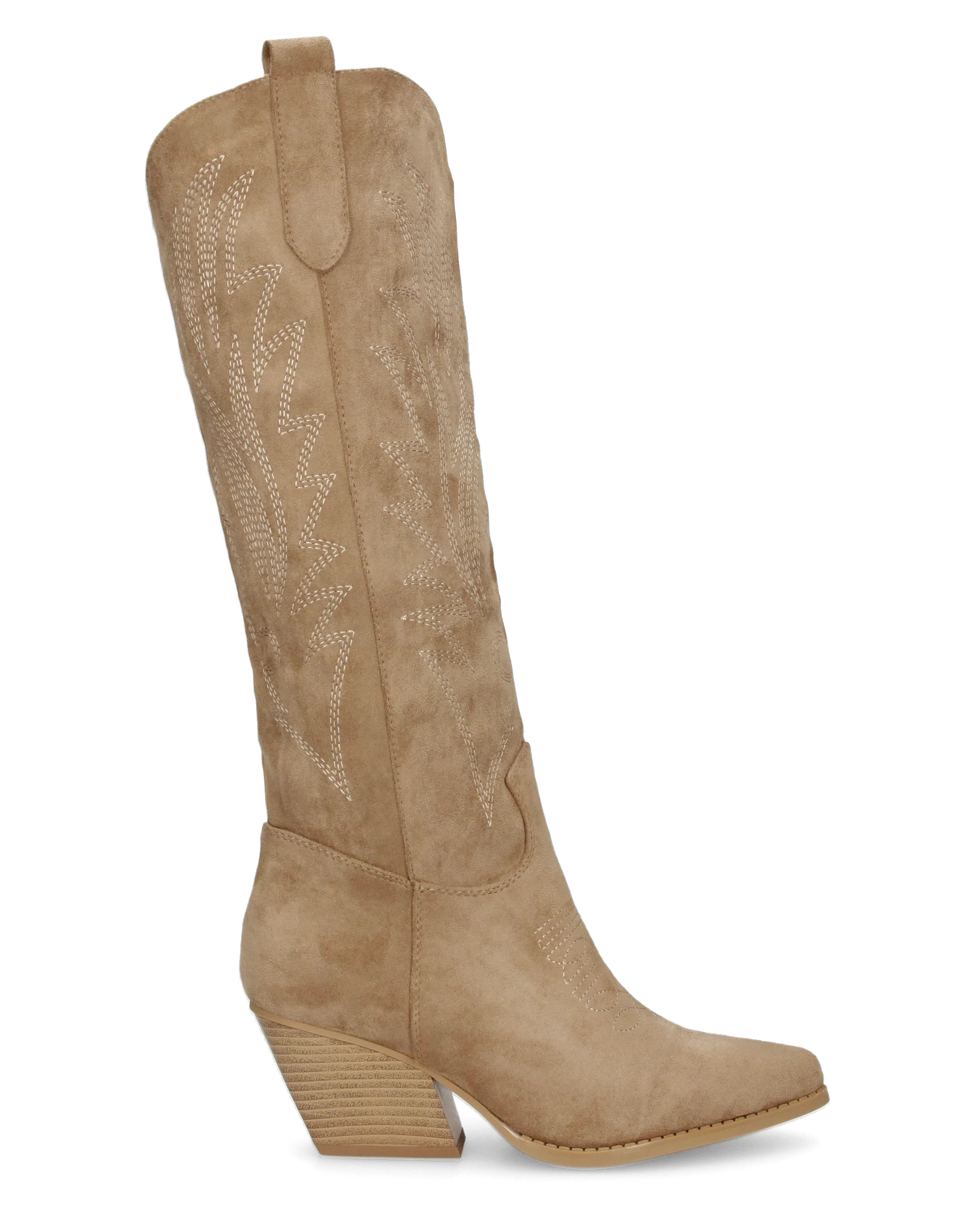 CHRYSA - camperos / texani alti color khaki con disegni ricamati e chiusura zip
