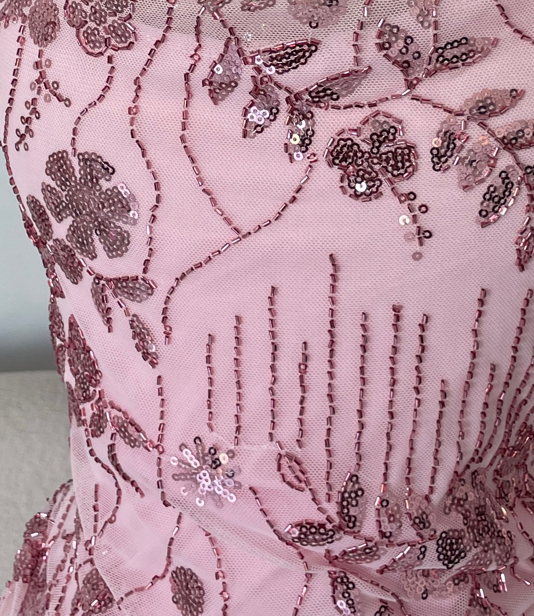 CLARY - abito midi ricamato in paillettes rosa - Image 3