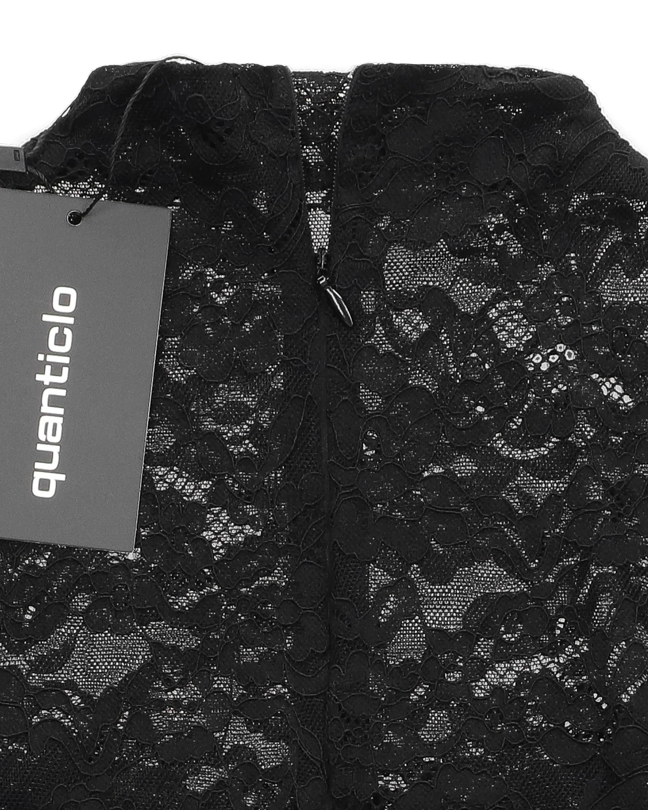 REA - vestito mini in pizzo nero con drappeggio sul davanti e dettaglio in diamanti - Image 6