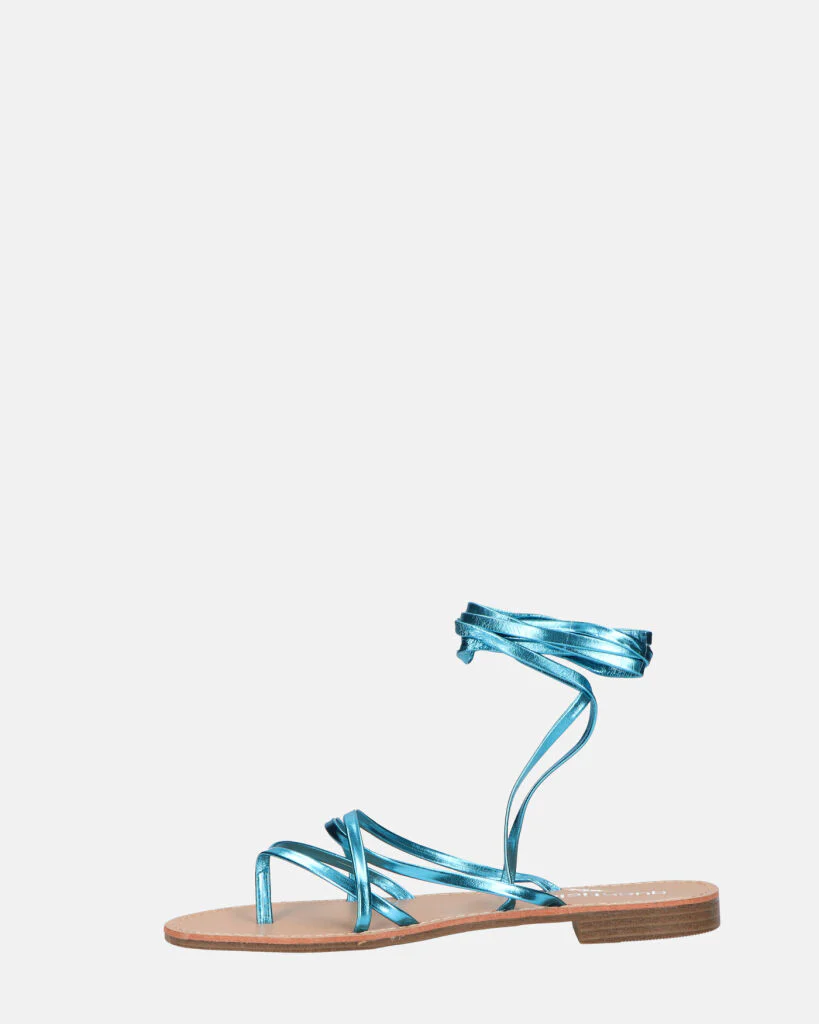CRESSIDA - sandali bassi beige con cordini blu metalizzato - Image 10