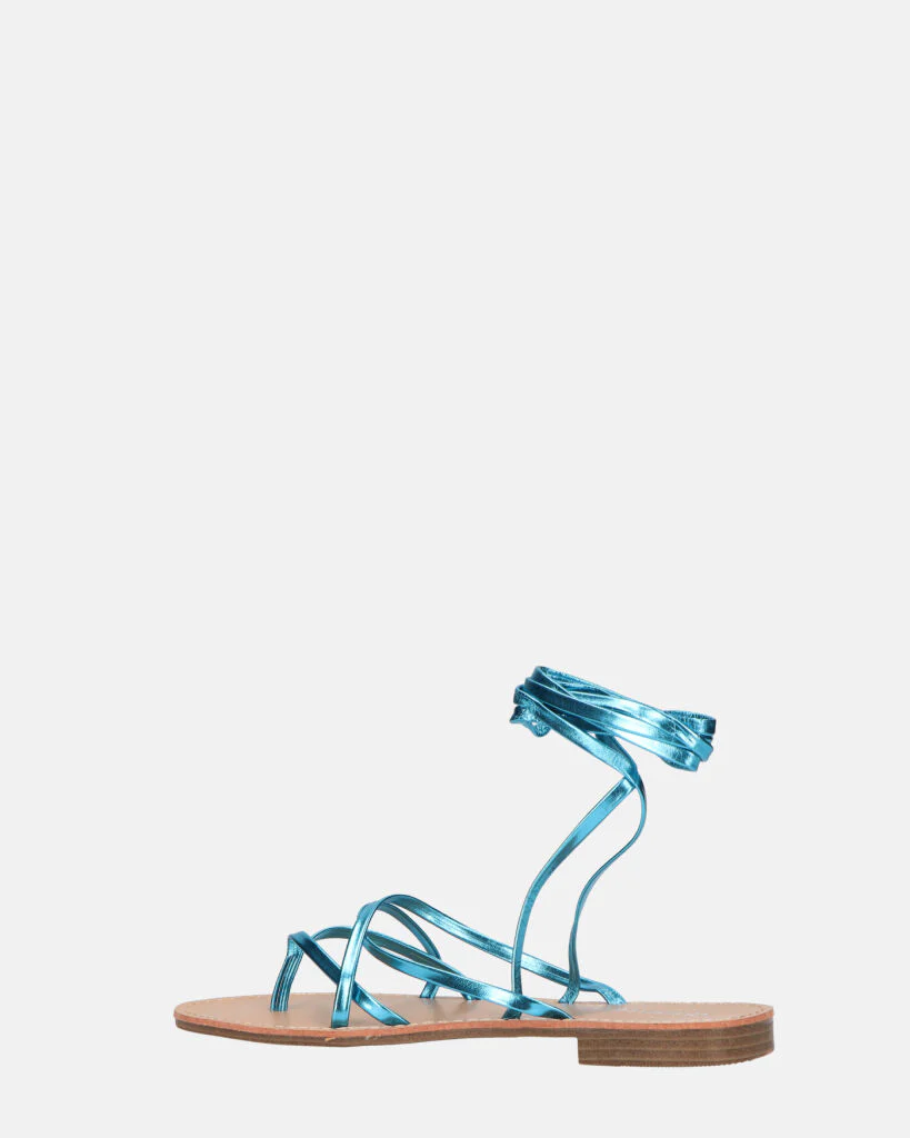 CRESSIDA - sandali bassi beige con cordini blu metalizzato - Image 11