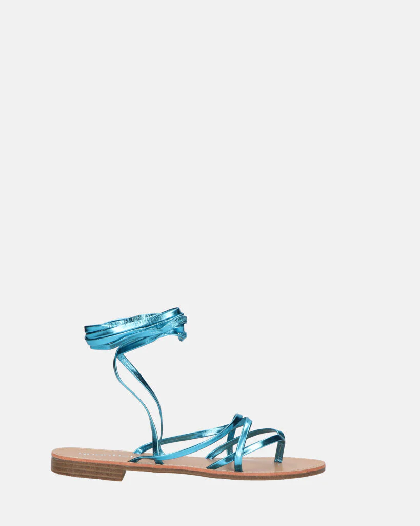 CRESSIDA - sandali bassi beige con cordini blu metalizzato - Image 4