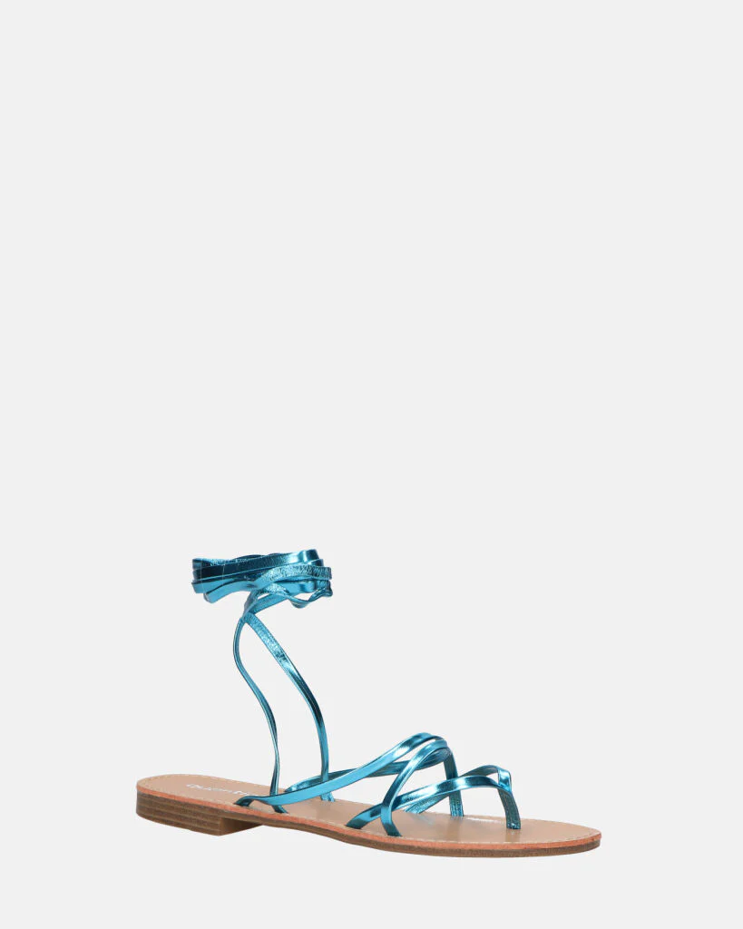 CRESSIDA - sandali bassi beige con cordini blu metalizzato - Image 5