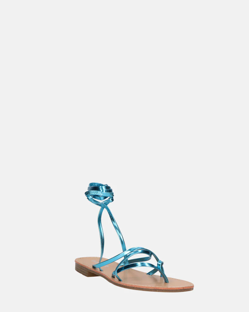 CRESSIDA - sandali bassi beige con cordini blu metalizzato - Image 6