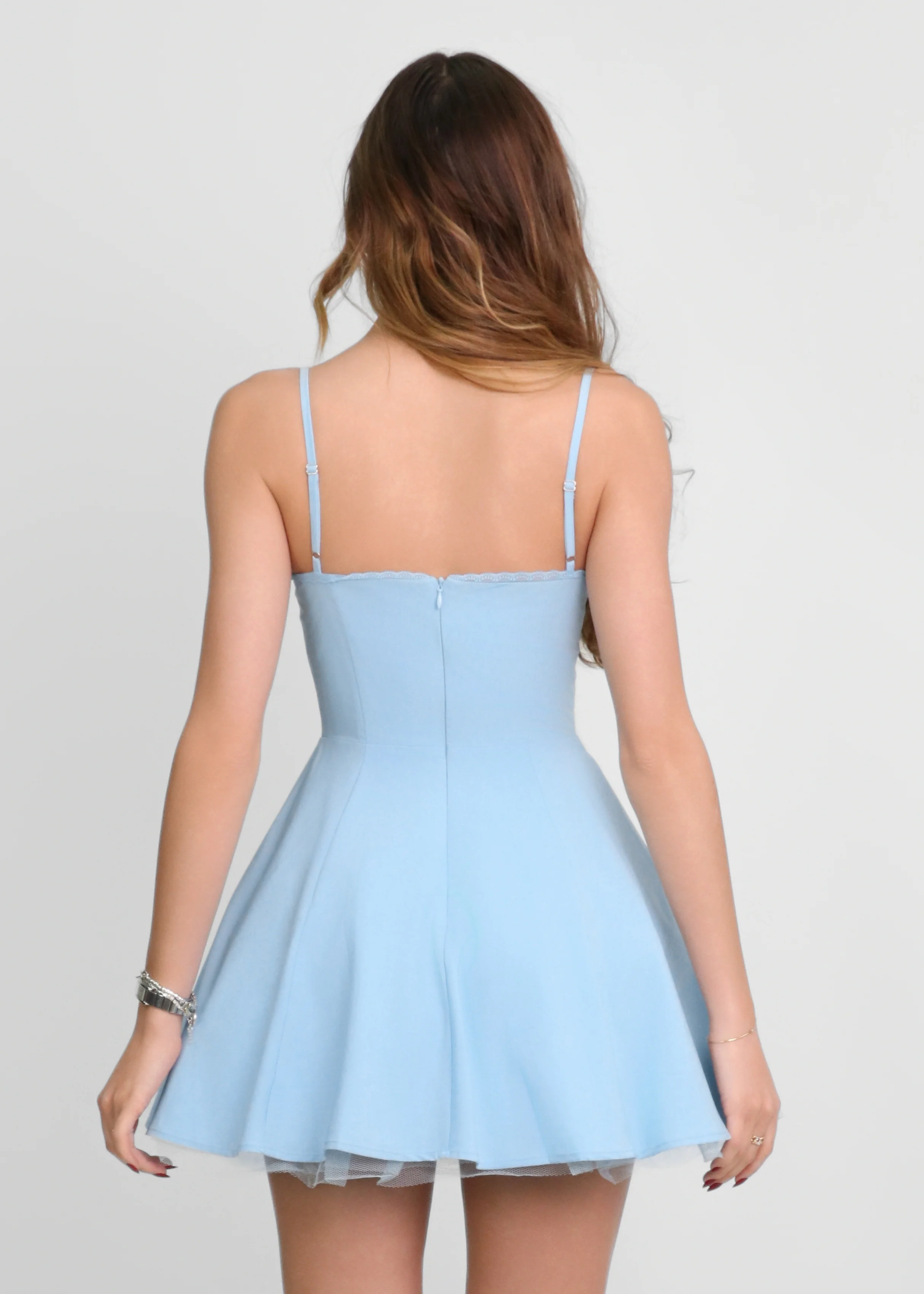 DAISY - vestito azzurro corto a corpetto con gonna a ruota - Image 3