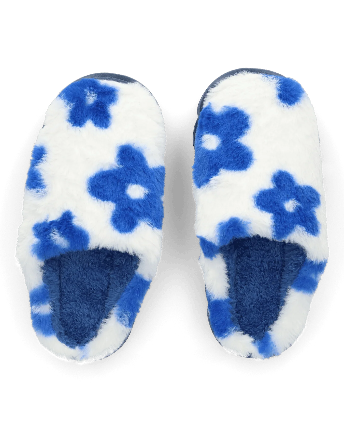DAISY - pantofole platform in finta pelliccia con fiori decorativi blu - Image 2