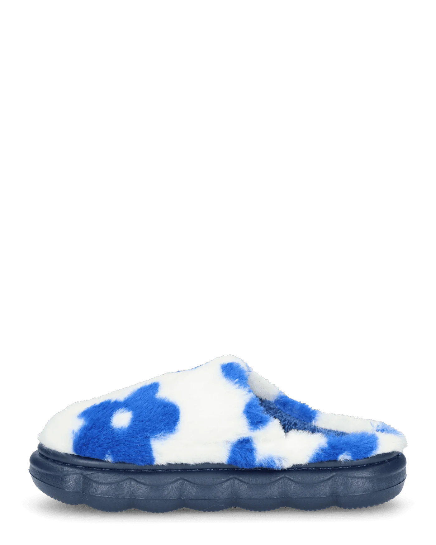 DAISY - pantofole platform in finta pelliccia con fiori decorativi blu - Image 3