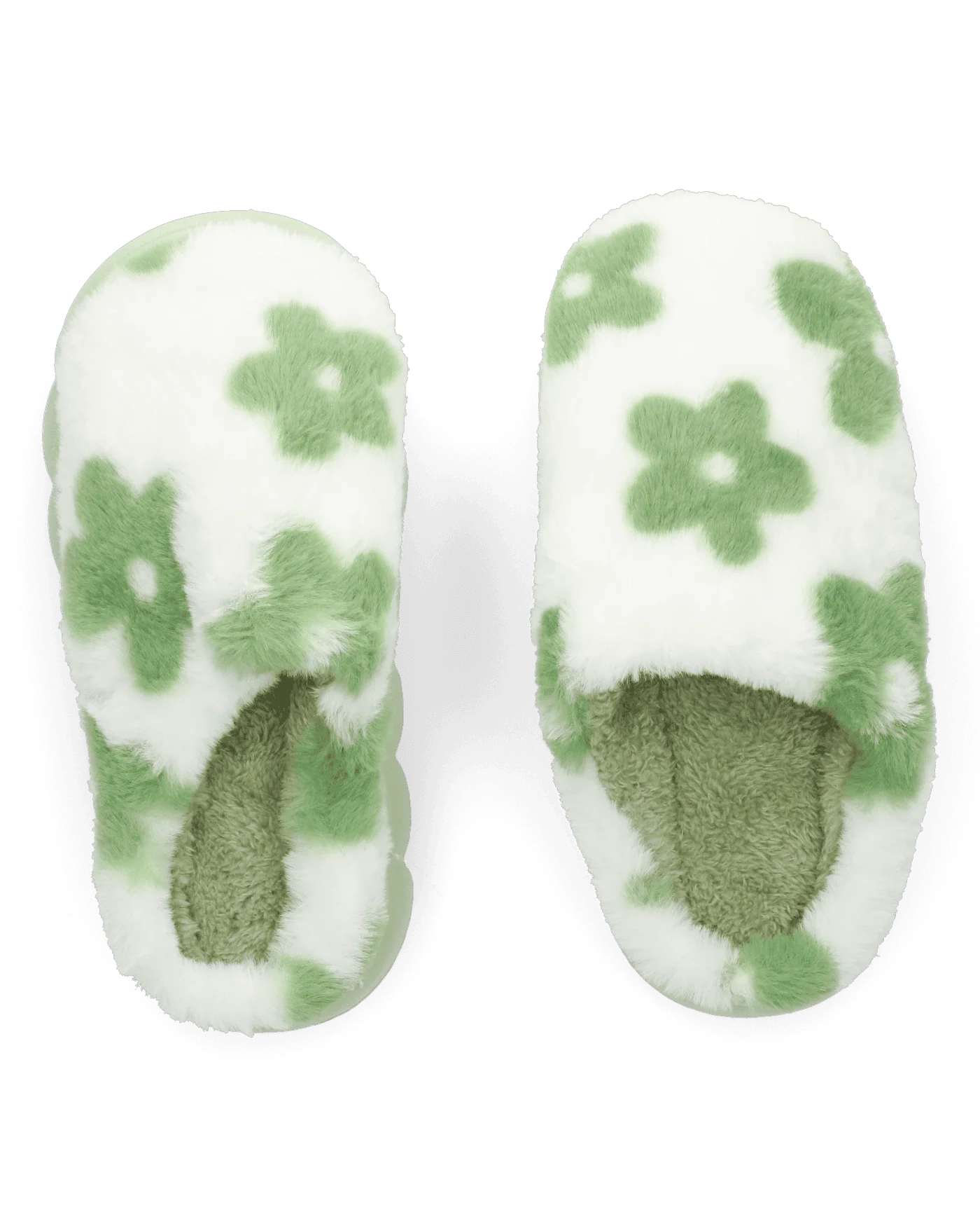 DAISY - pantofole platform in finta pelliccia con fiori decorativi verde - Image 2