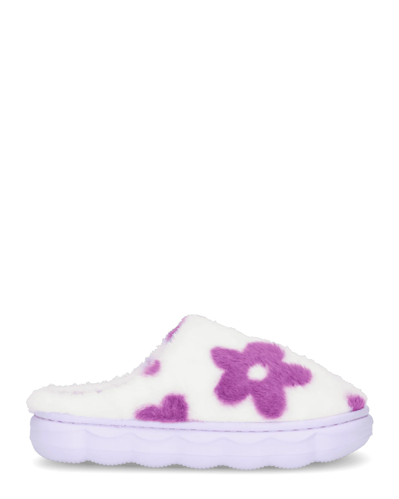 DAISY - pantofole platform in finta pelliccia con fiori decorativi fucsia