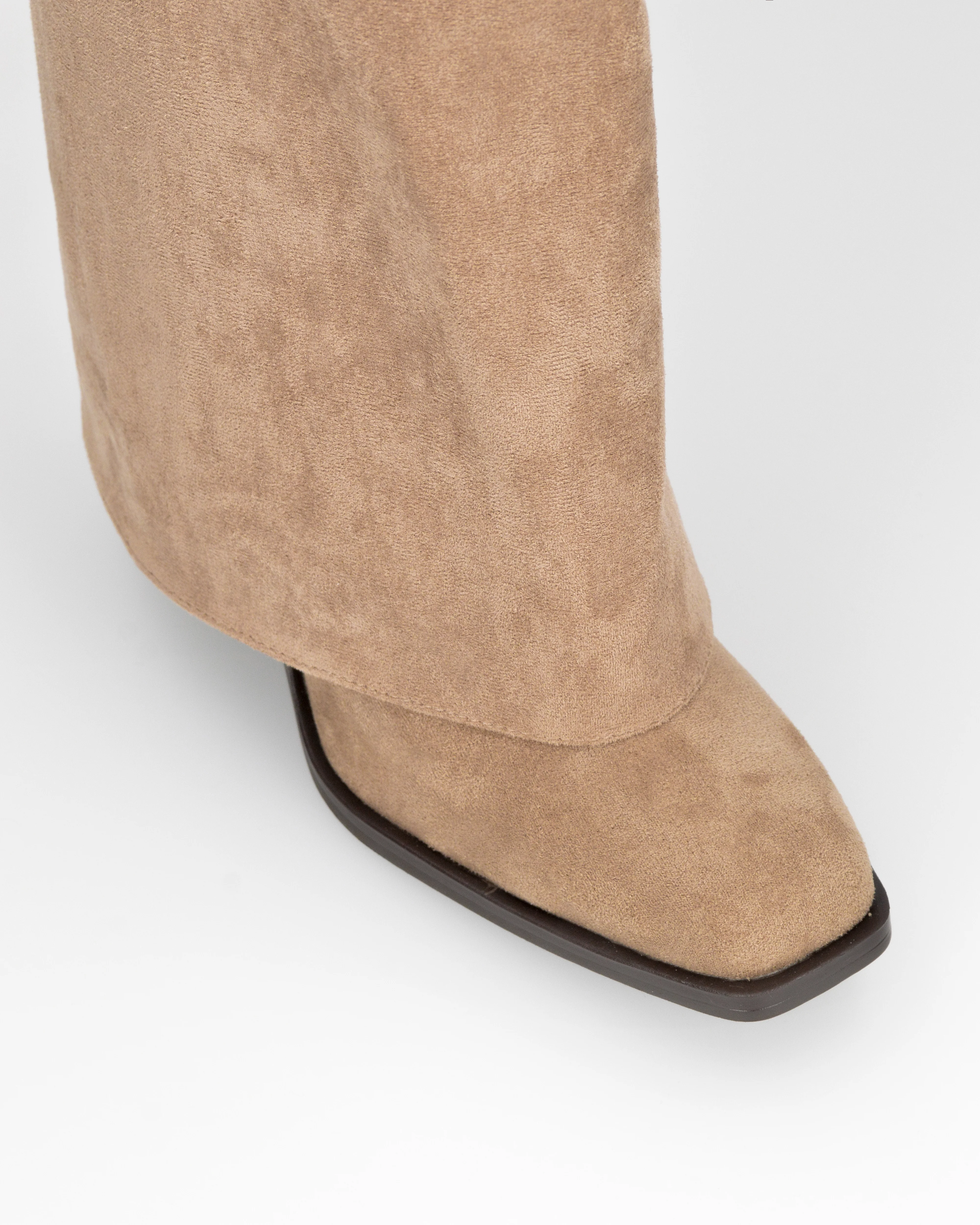 DENISE - stivali alti con risvolto in camoscio beige - Image 5