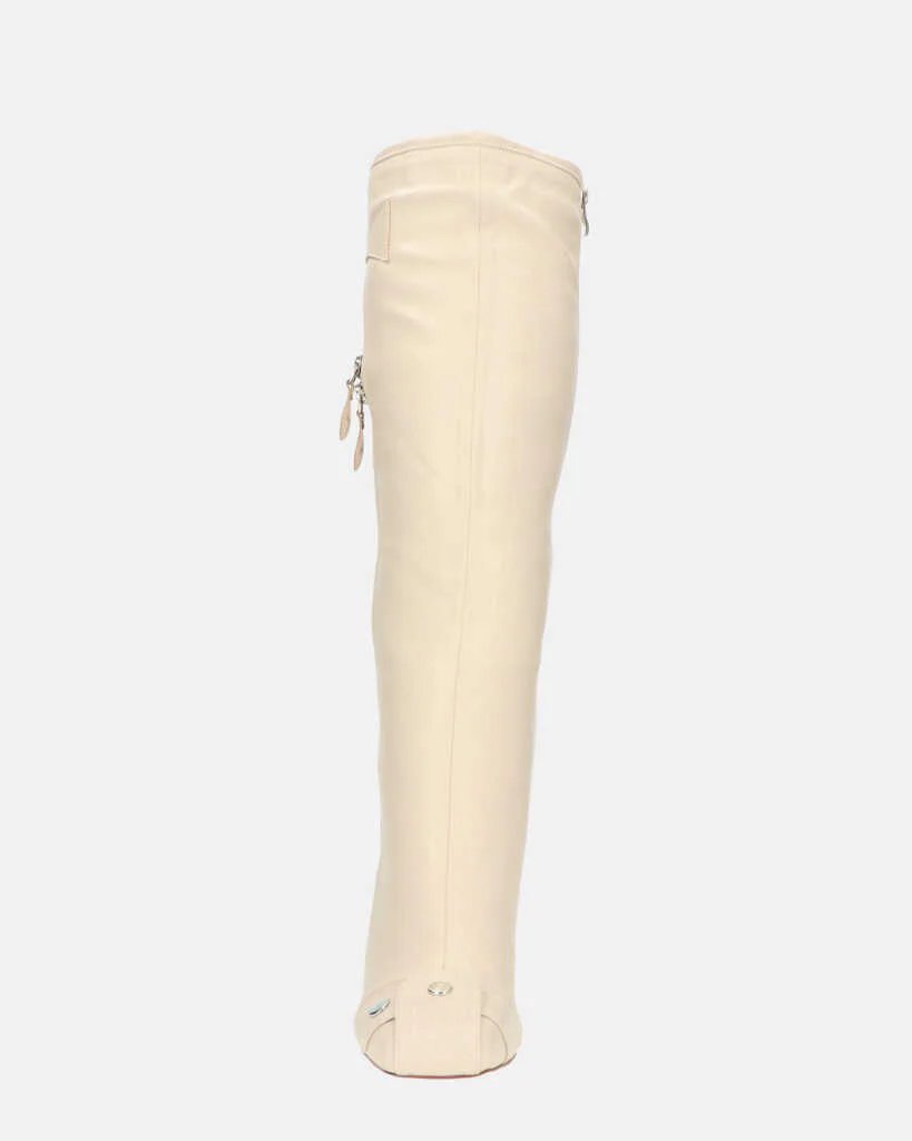 DEVA - stivali alti beige con cerniere e tacco squadrato - Image 6