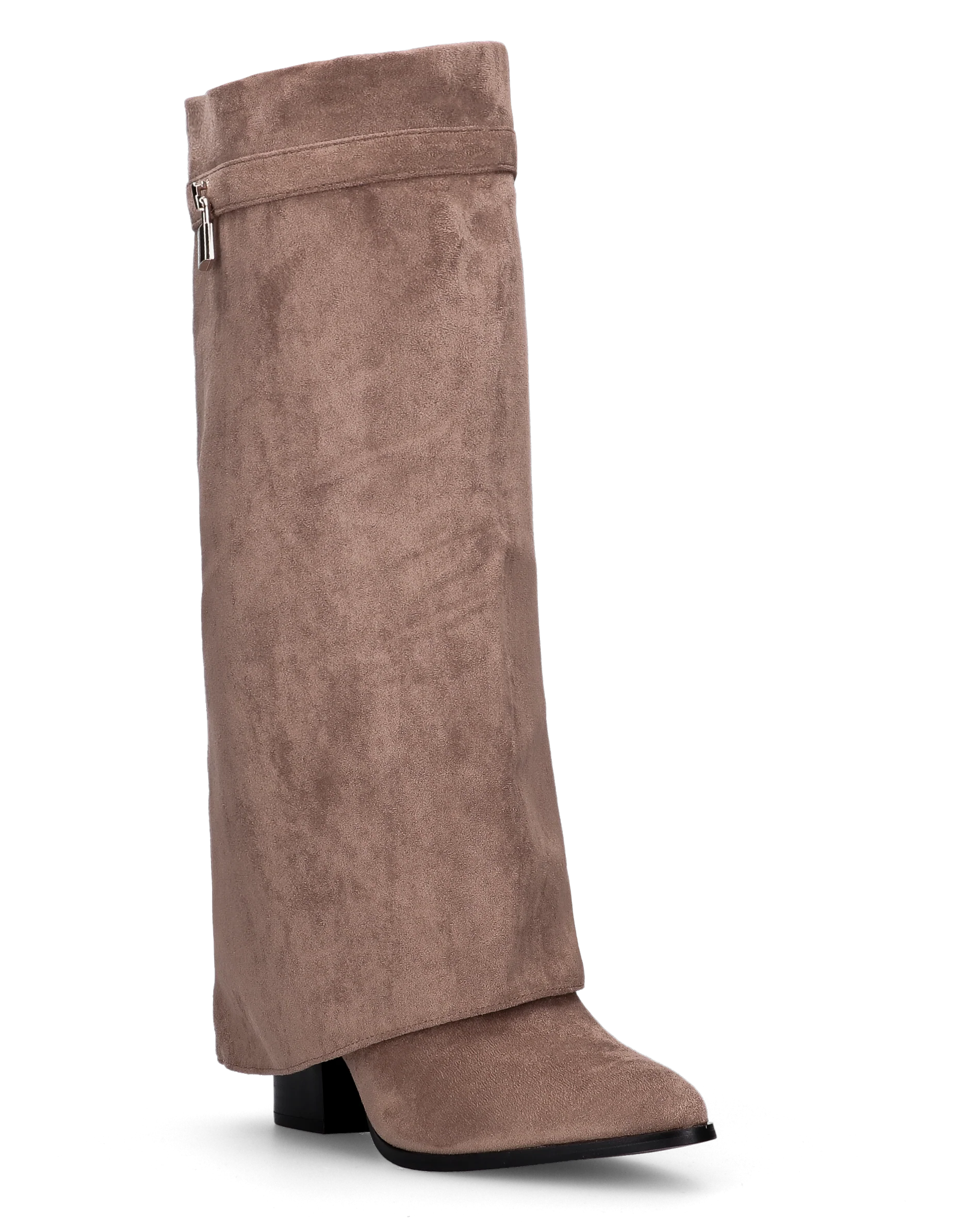 DHARA - stivale alto beige con risvolto e mini lucchetto oro - Image 3