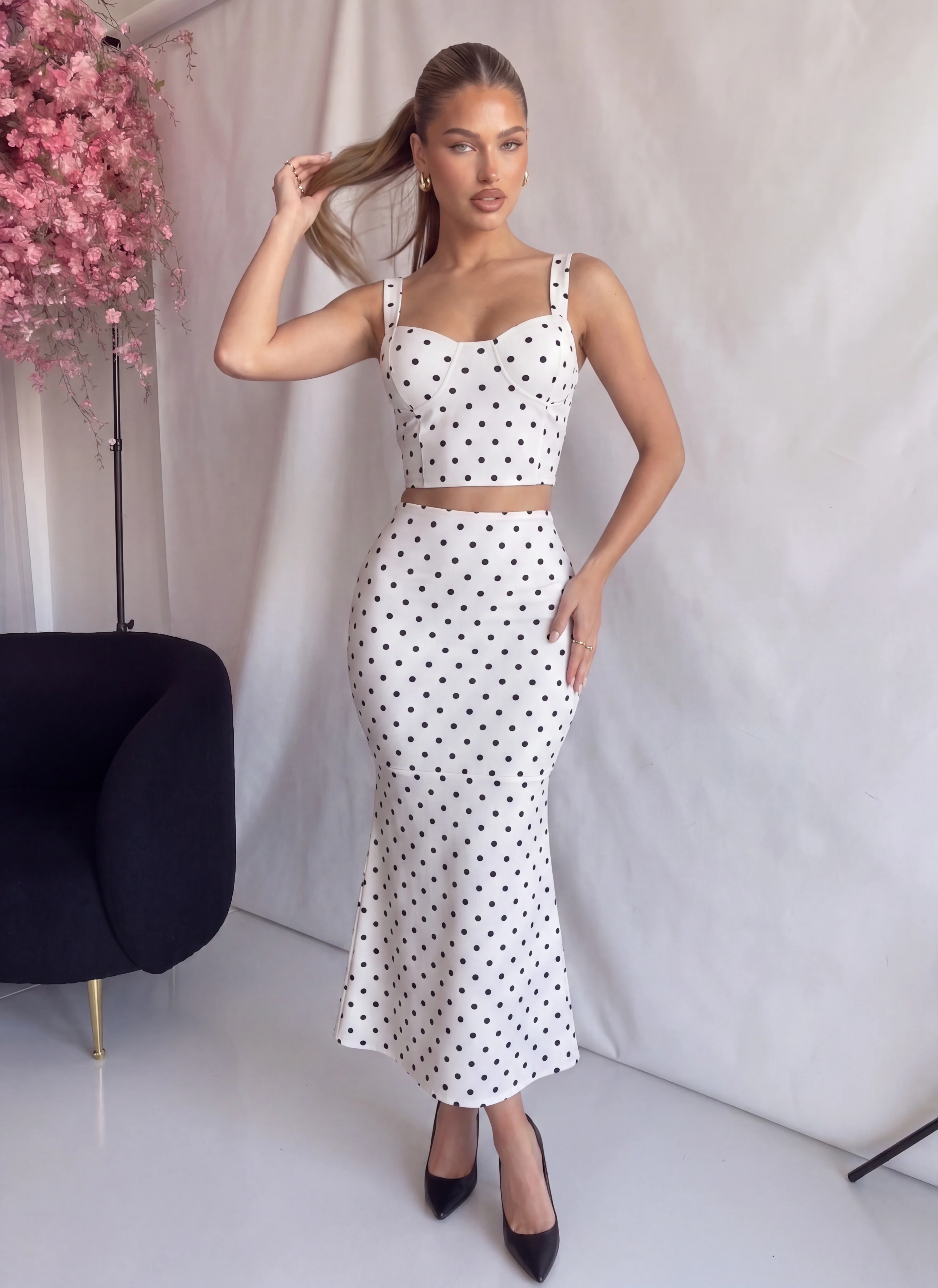 DOLLY - set coordinato top corpetto e gonna midi bianco a pois - Image 2